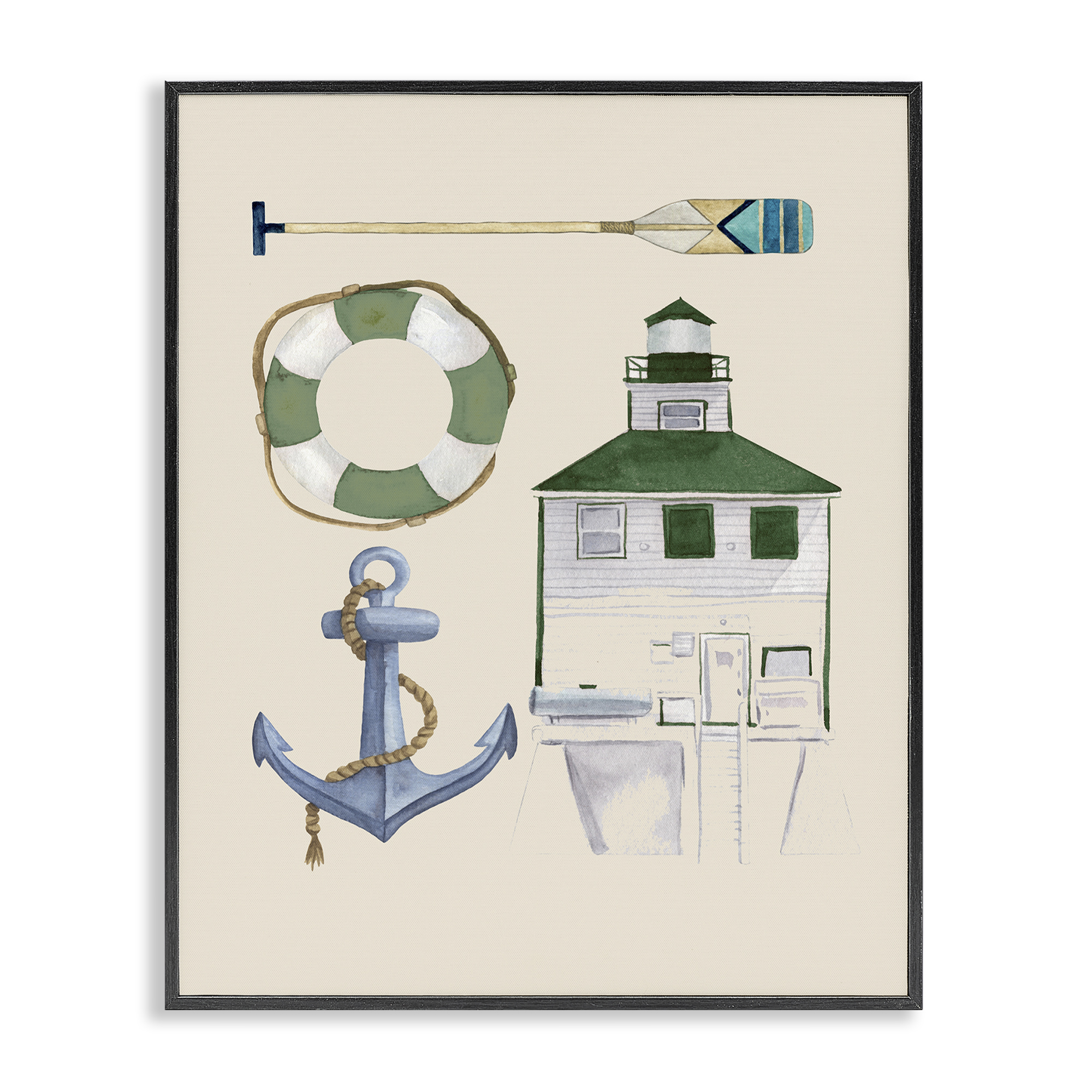 Stupell Industries Boating & Lake Gear Nautical & Beach Painting Black Framed Art Print Wall Art, 24 x 30