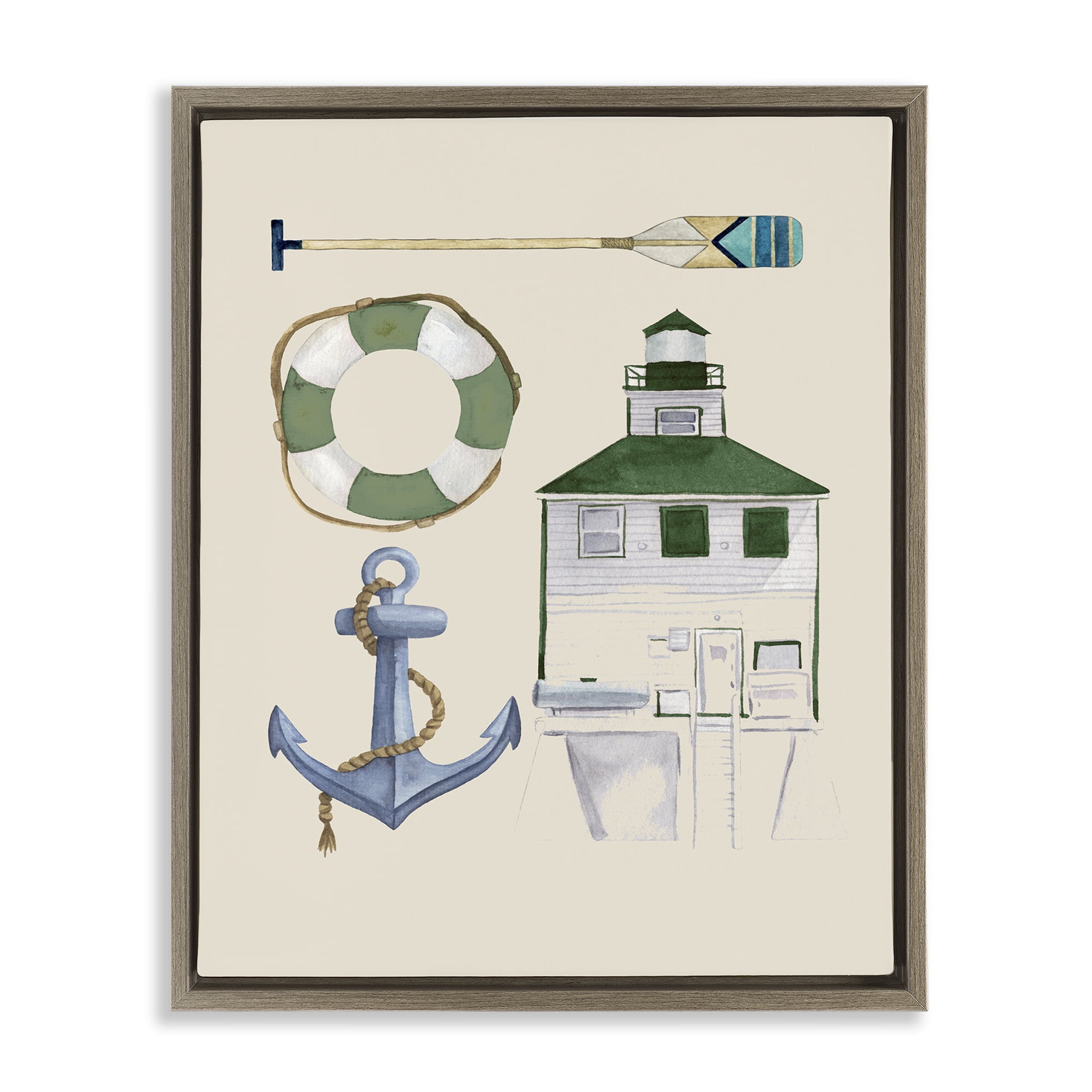 Stupell Industries Boating & Lake Gear Nautical & Beach Painting Brown Floater Framed Canvas Art Print Wall Art, 17 x 21