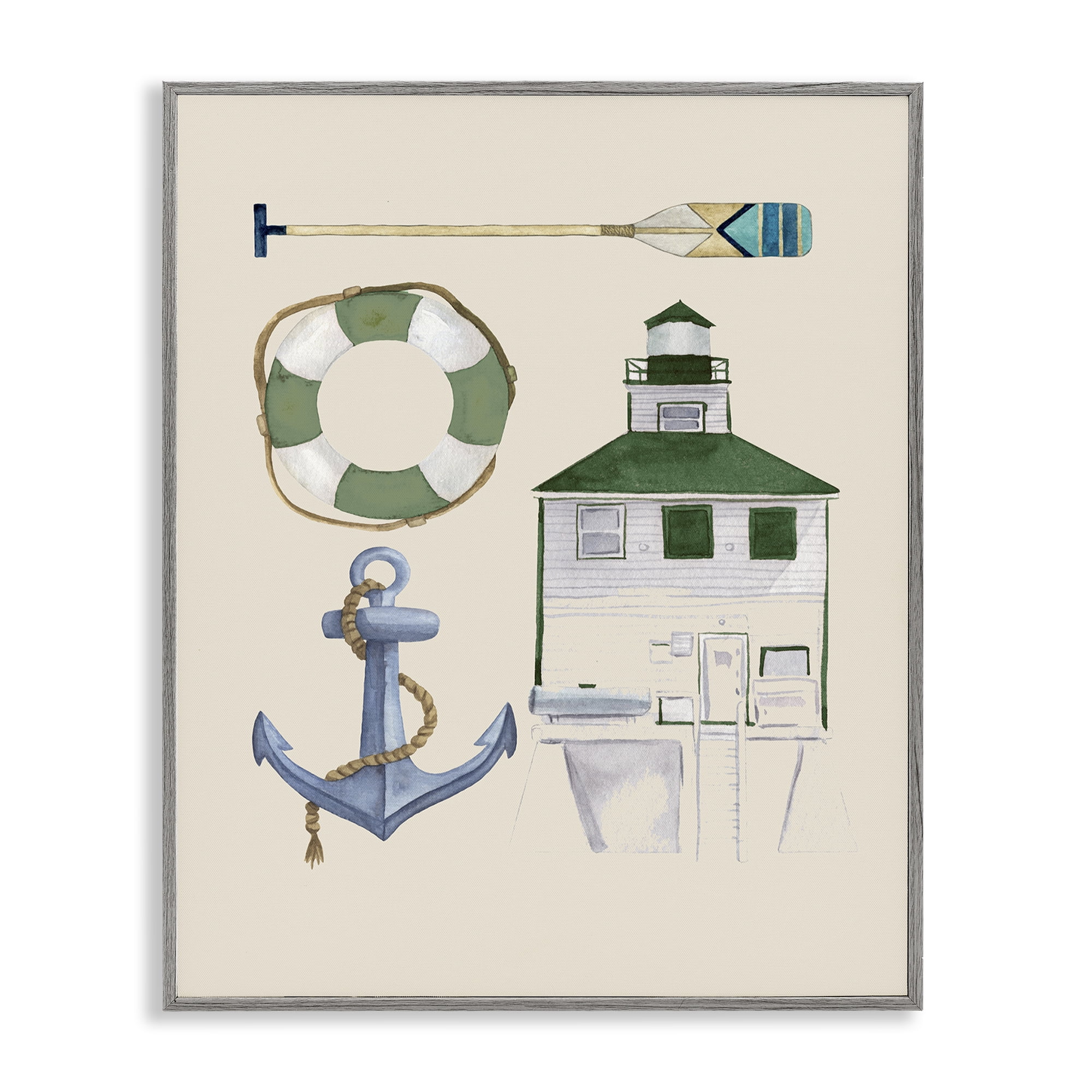 Stupell Industries Boating & Lake Gear Nautical & Beach Painting Gray Framed Art Print Wall Art, 24 x 30