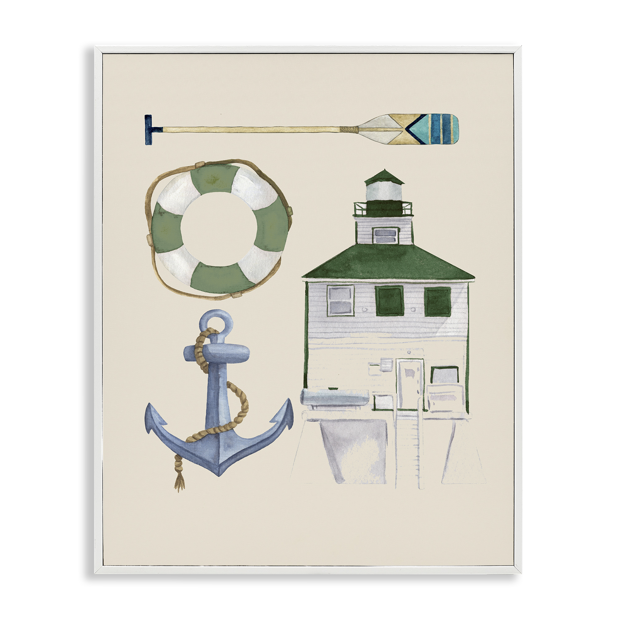 Stupell Industries Boating & Lake Gear Nautical & Beach Painting White Framed Art Print Wall Art, 11 x 14