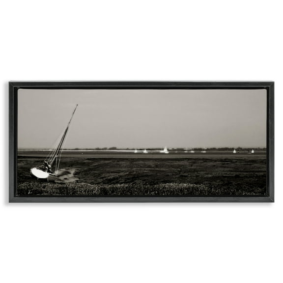 Stupell Industries Boating Towards Hayling Coastal Photography Black Floater Framed Canvas Art Print Wall Art, 25 x 11