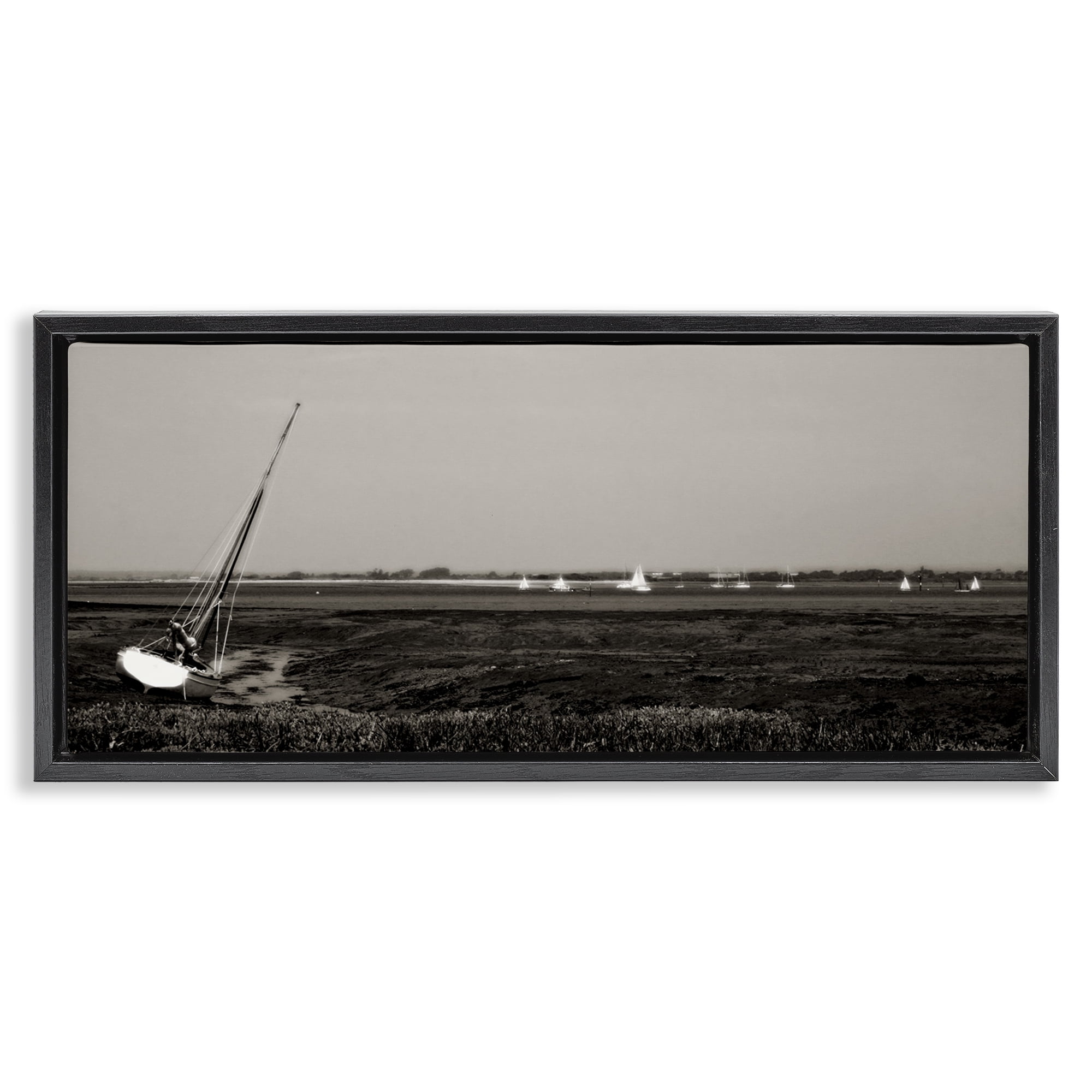 Stupell Industries Boating Towards Hayling Coastal Photography Black Floater Framed Canvas Art Print Wall Art, 31 x 14