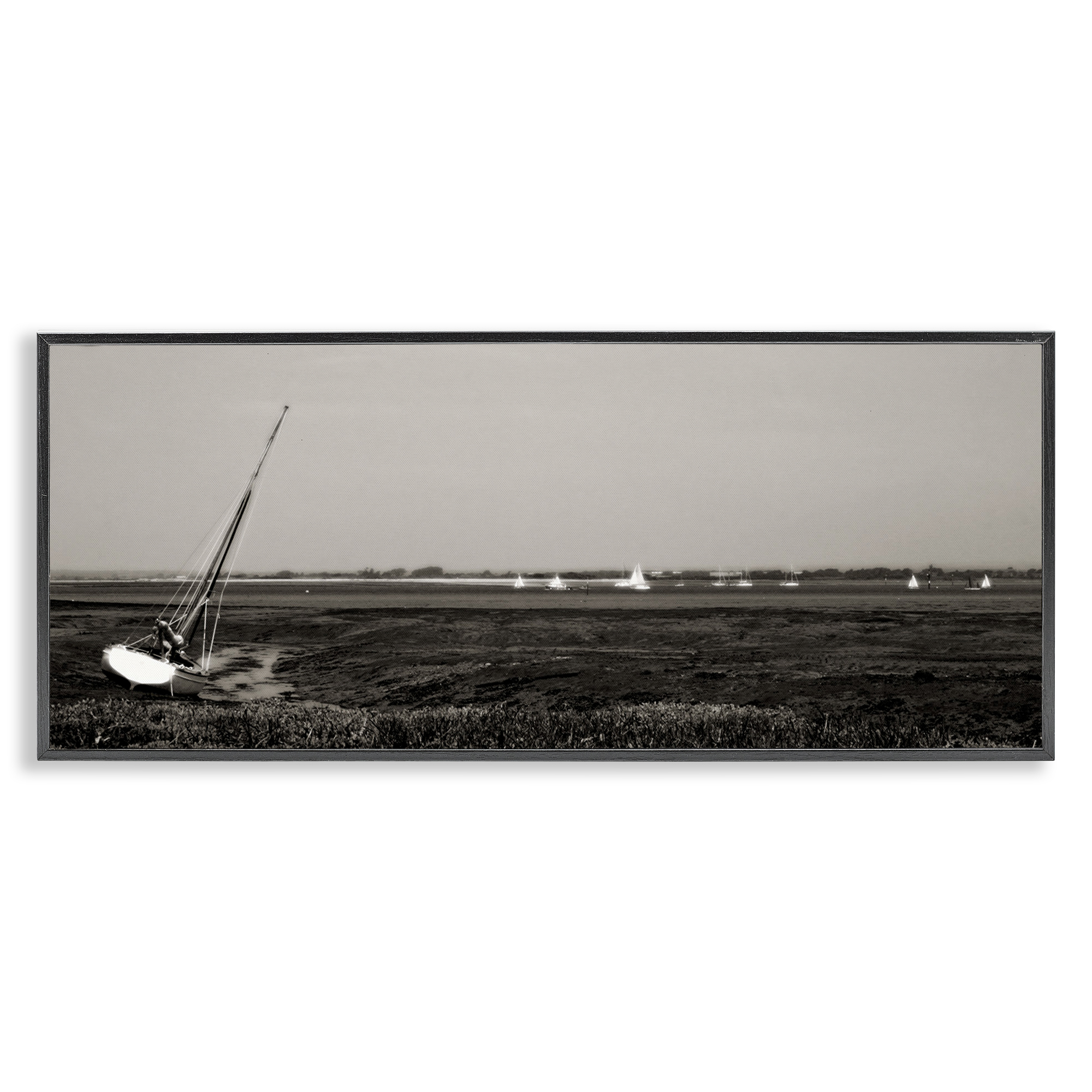 Stupell Industries Boating Towards Hayling Coastal Photography Black Framed Art Print Wall Art, 30 x 13