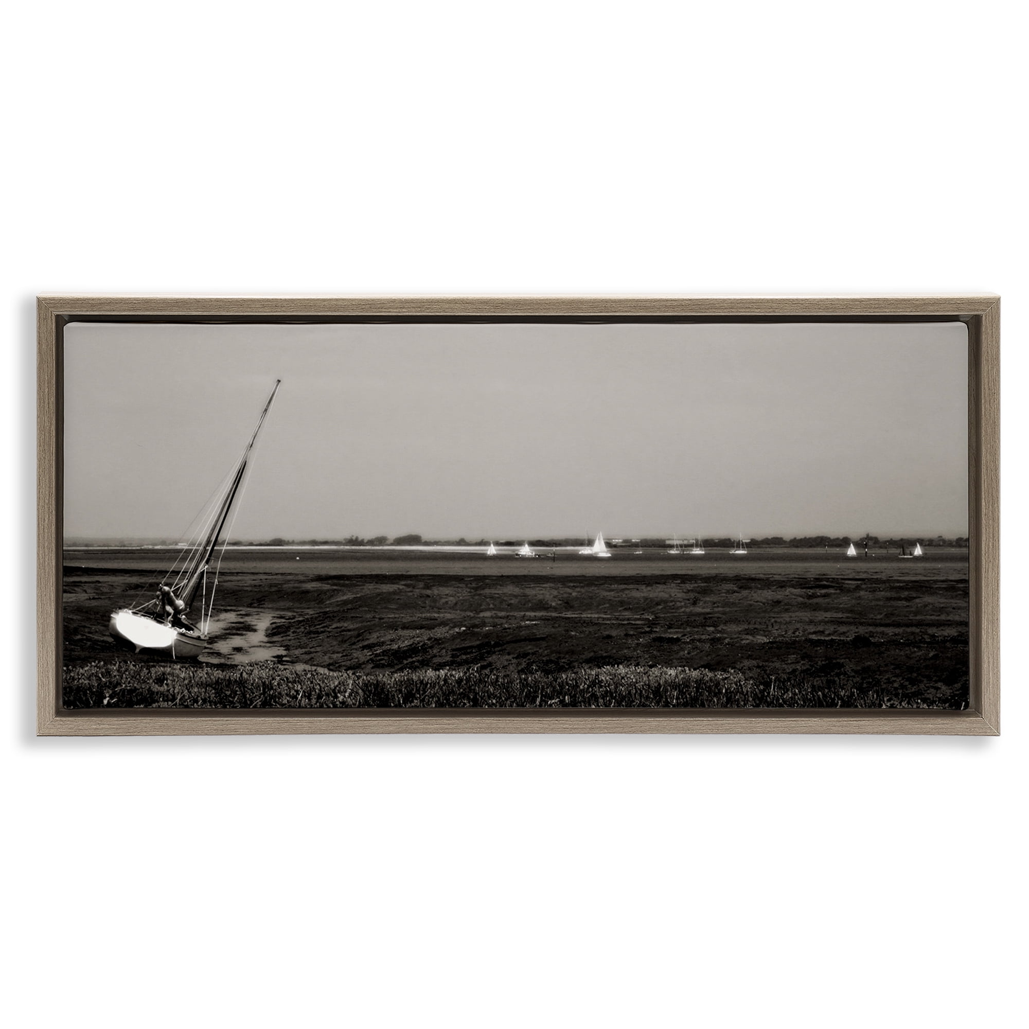 Stupell Industries Boating Towards Hayling Coastal Photography Brown Floater Framed Canvas Art Print Wall Art, 31 x 14