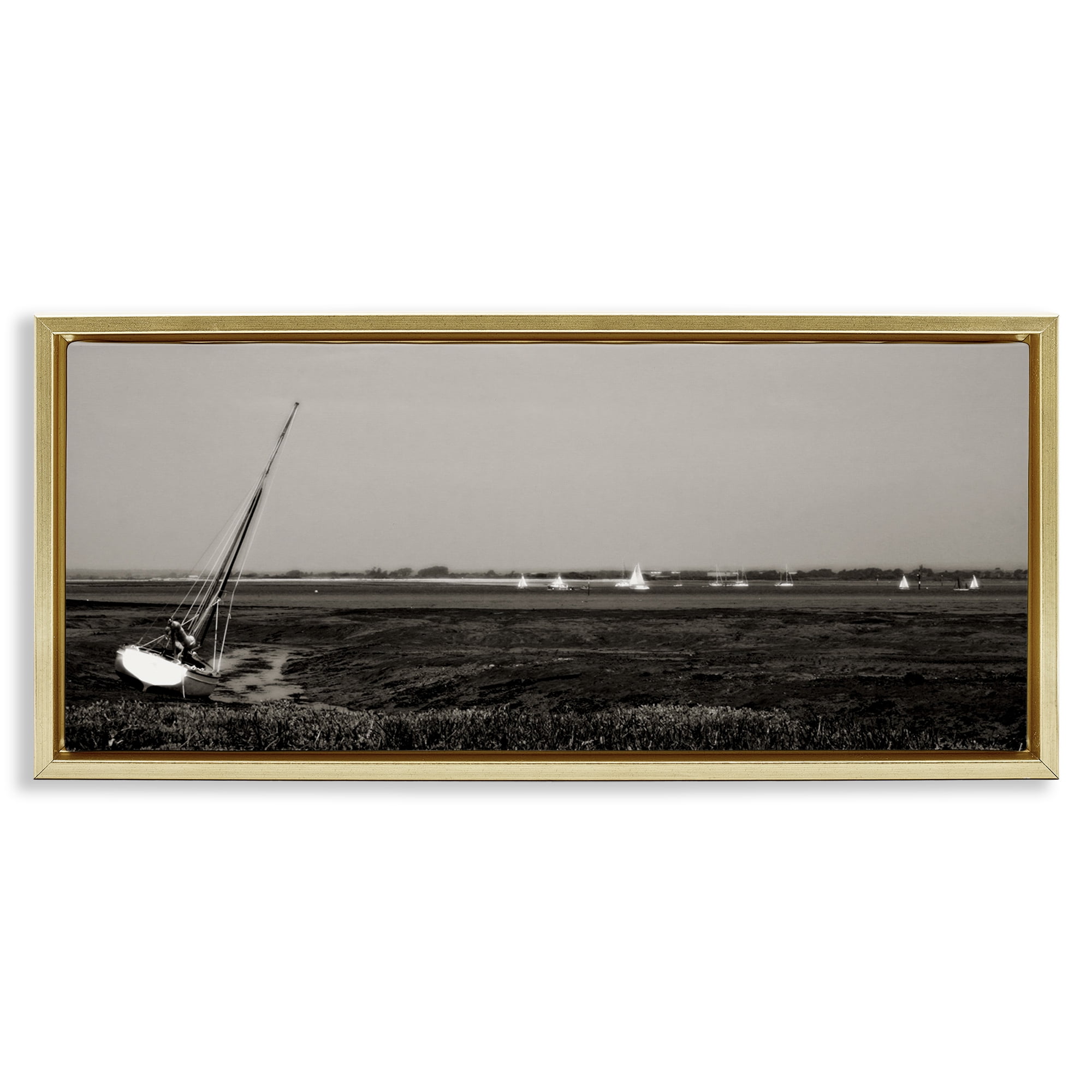 Stupell Industries Boating Towards Hayling Coastal Photography Gold Floater Framed Canvas Art Print Wall Art, 25 x 11