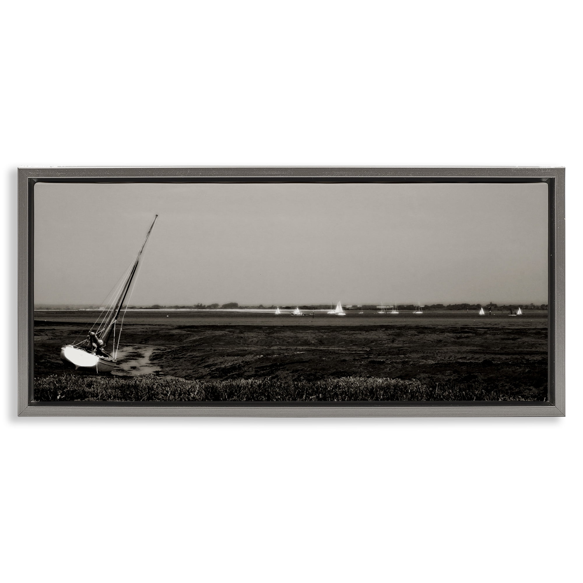 Stupell Industries Boating Towards Hayling Coastal Photography Gray Floater Framed Canvas Art Print Wall Art, 25 x 11
