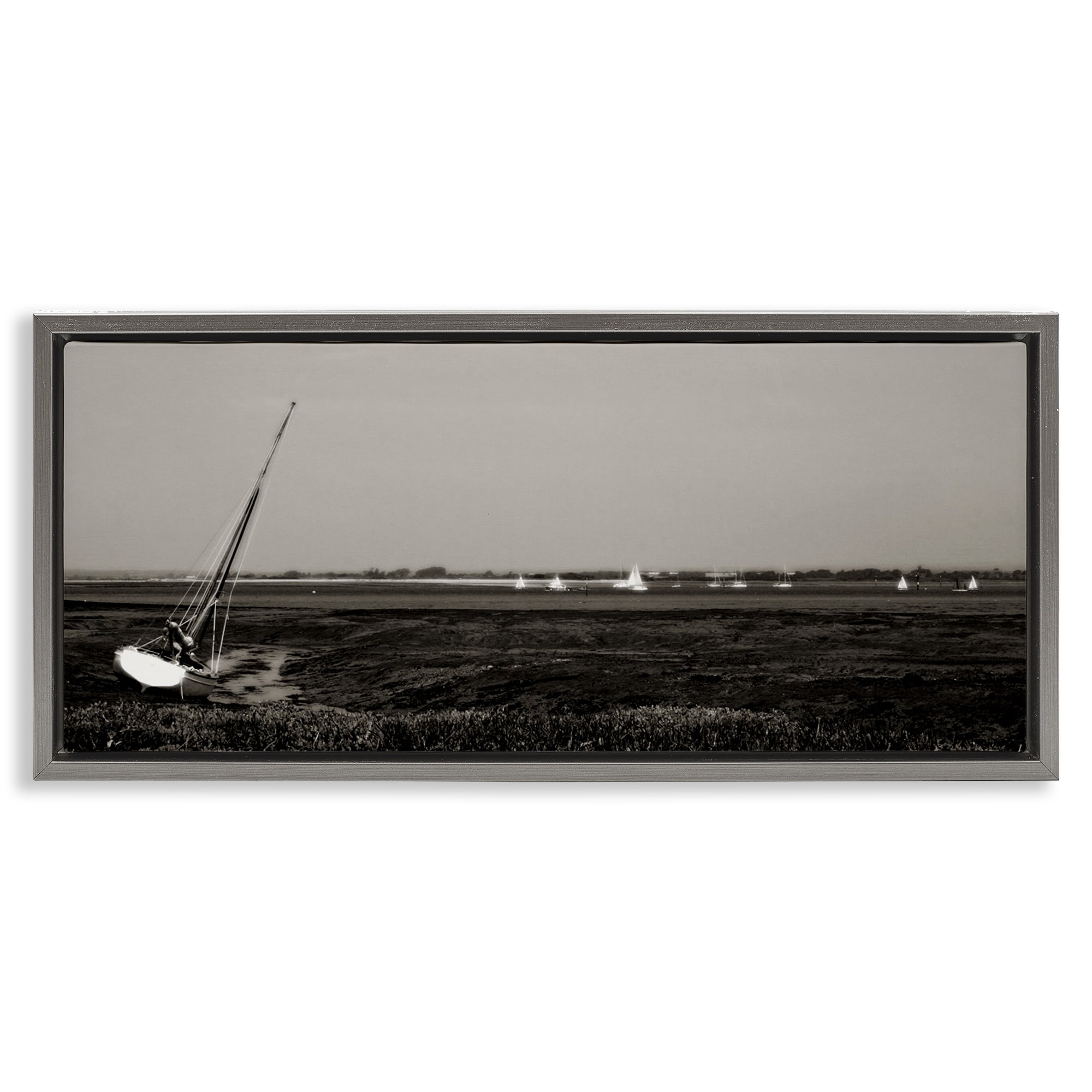 Stupell Industries Boating Towards Hayling Coastal Photography Gray Floater Framed Canvas Art Print Wall Art, 31 x 14