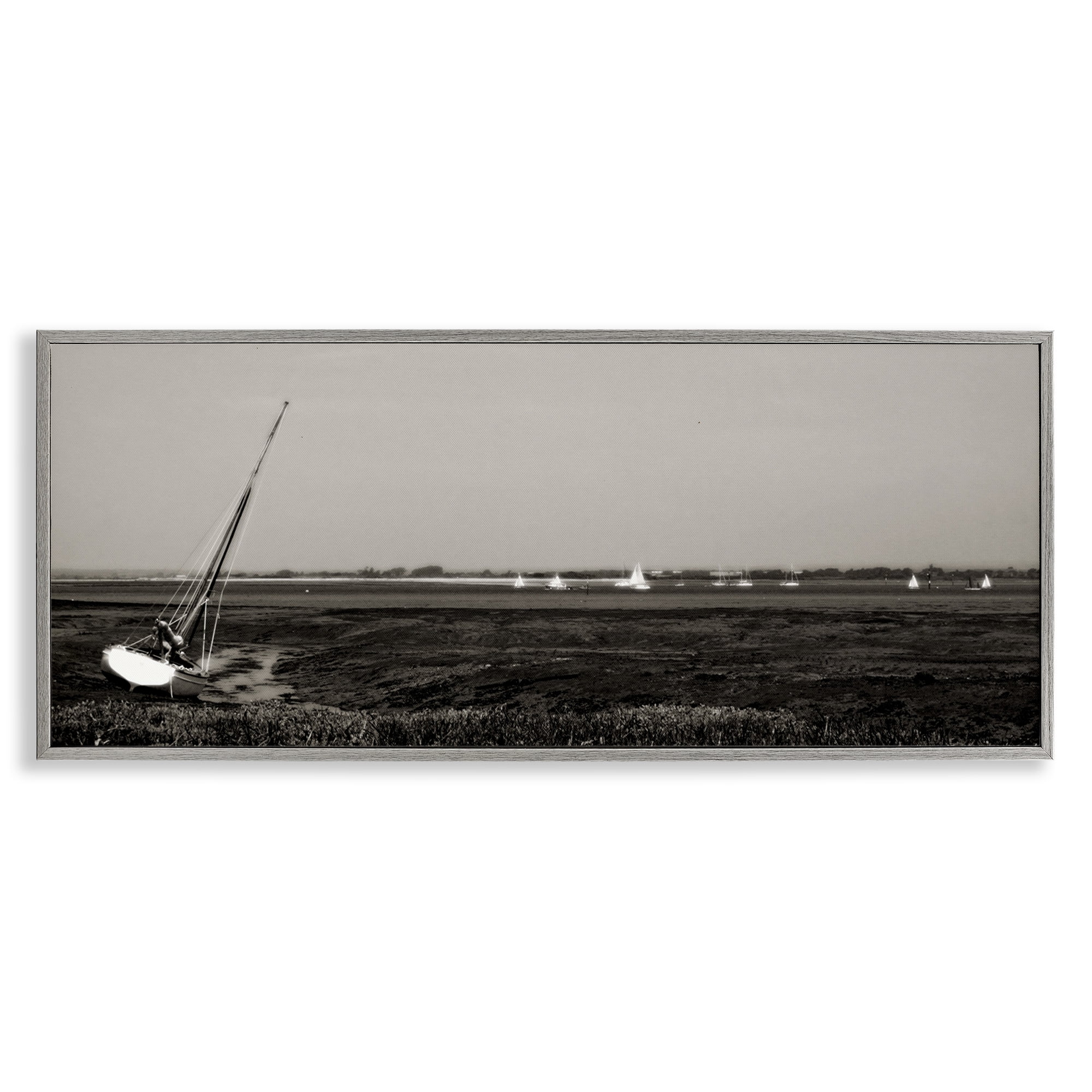 Stupell Industries Boating Towards Hayling Coastal Photography Gray Framed Art Print Wall Art, 30 x 13