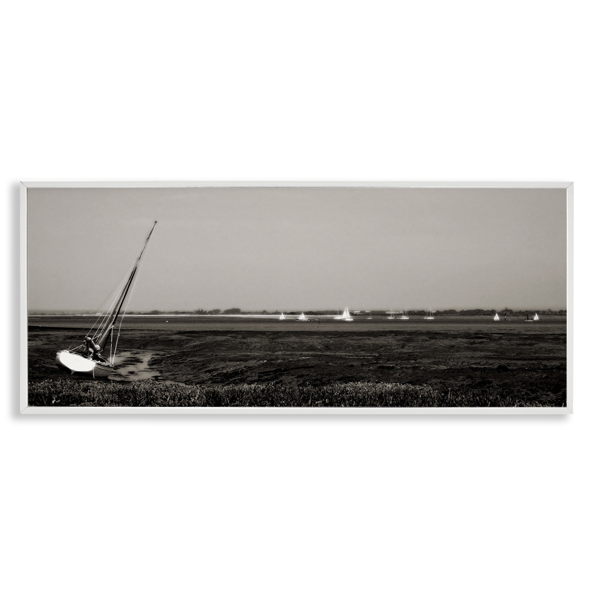 Stupell Industries Boating Towards Hayling Coastal Photography White Framed Art Print Wall Art, 24 x 10