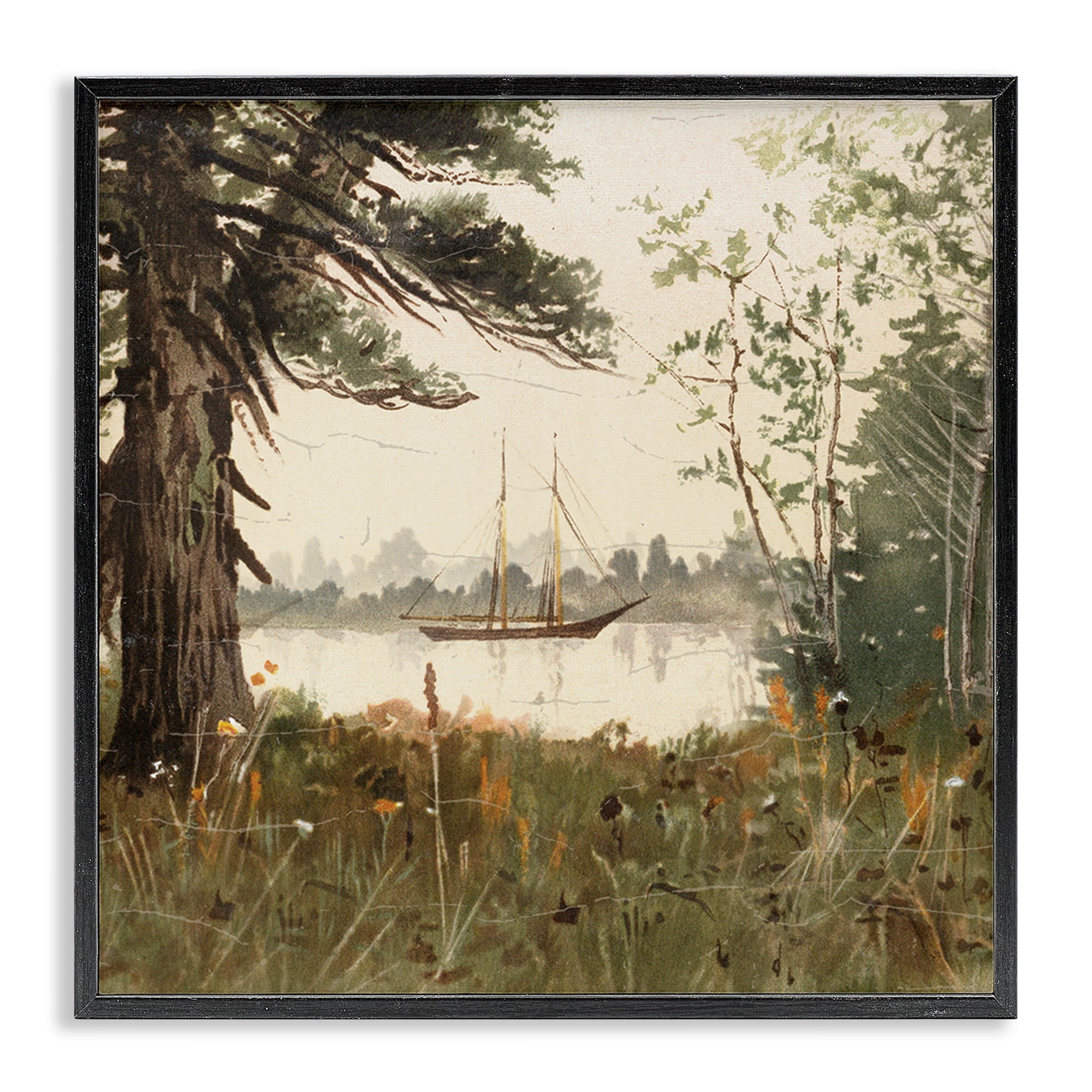 Stupell Industries Boating View Through Trees Black Framed Giclee Art, design by Lula Bijoux & co.