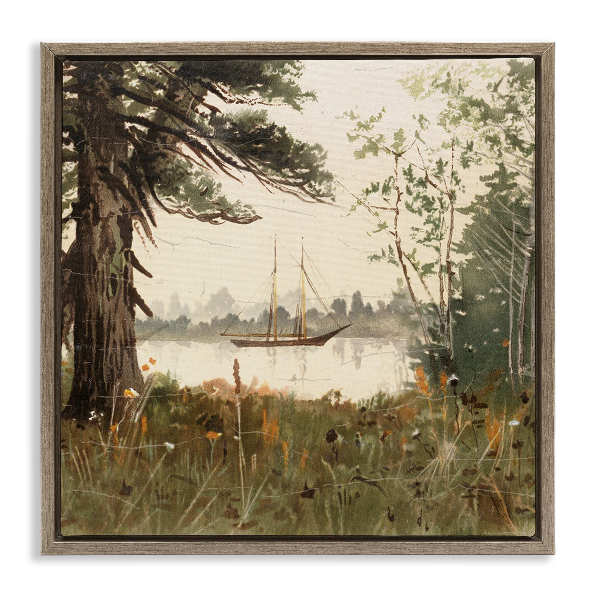 Stupell Industries Boating View Through Trees Brown Framed Floater Canvas Wall Art, design by Lula Bijoux & co.