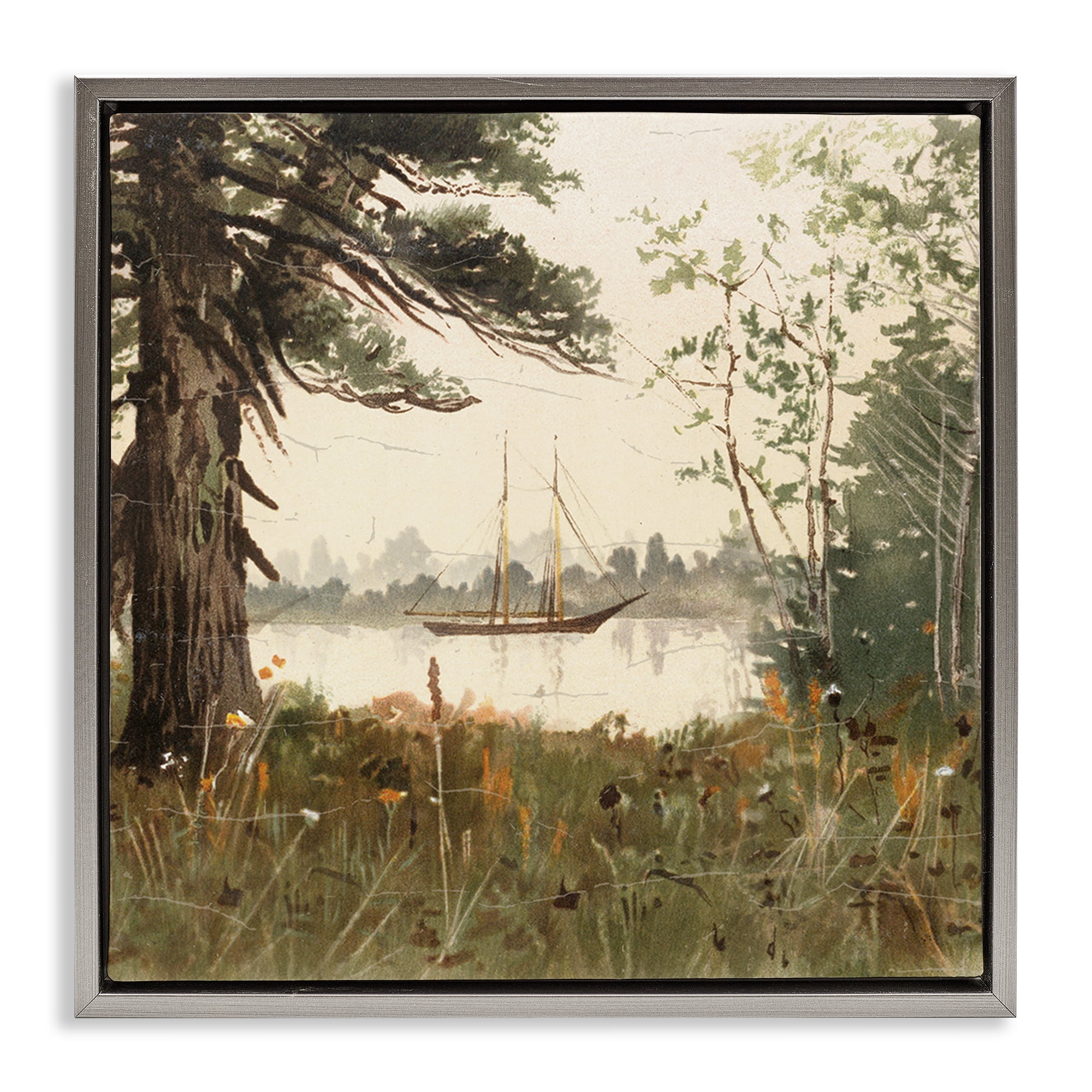Stupell Industries Boating View Through Trees Gray Framed Floater Canvas Wall Art, design by Lula Bijoux & co.