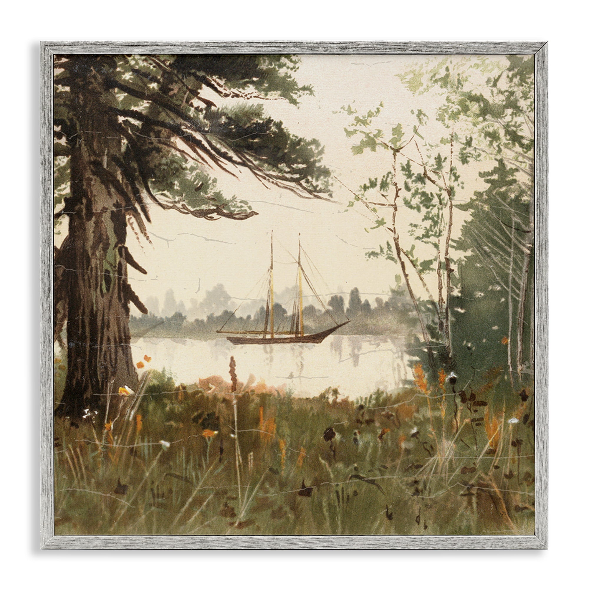 Stupell Industries Boating View Through Trees Gray Framed Giclee Art, design by Lula Bijoux & co.