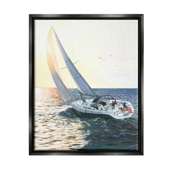 Stupell Industries Boating at Sunrise Transportation Painting Black Floater Framed Art Print Wall Art, 17 x 21