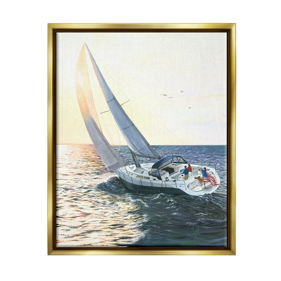 Stupell Industries Boating at Sunrise Transportation Painting Gold Floater Framed Art Print Wall Art, 25 x 31