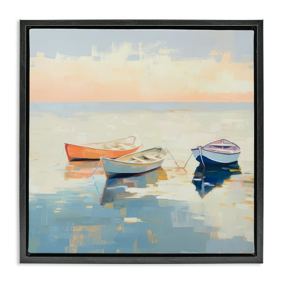 Stupell Industries Boats & Coastal Breeze Nautical & Beach Painting Black Floater Framed Canvas Art Print Wall Art, 18 x 18