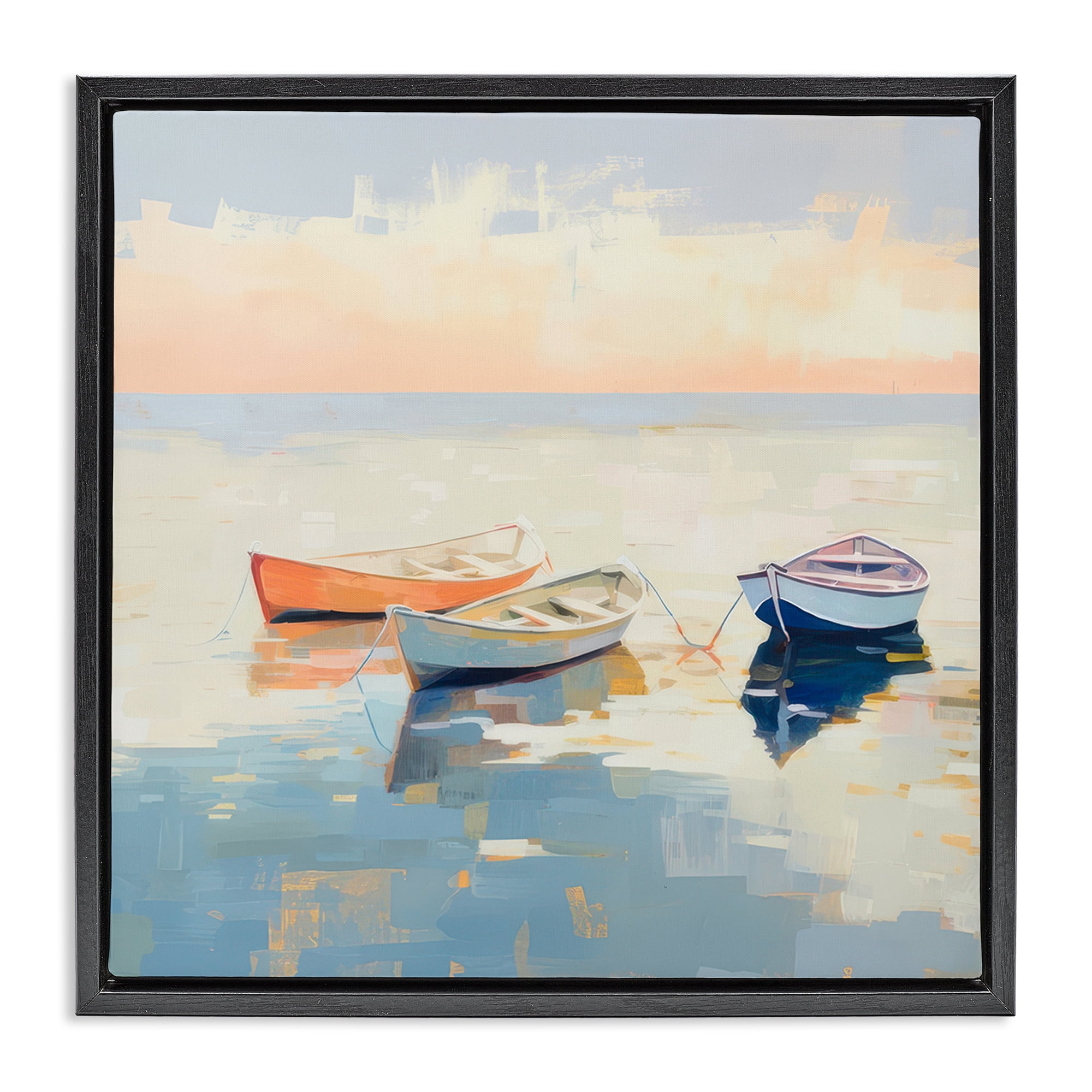 Stupell Industries Boats & Coastal Breeze Nautical & Beach Painting Black Floater Framed Canvas Art Print Wall Art, 25 x 25