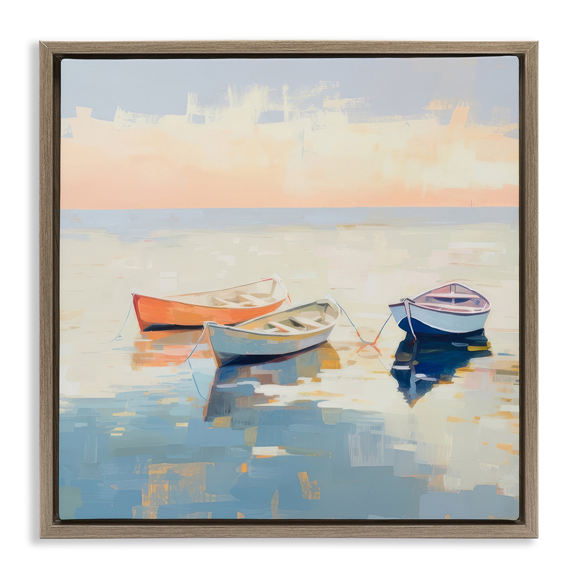 Stupell Industries Boats & Coastal Breeze Nautical & Beach Painting Brown Floater Framed Canvas Art Print Wall Art, 25 x 25