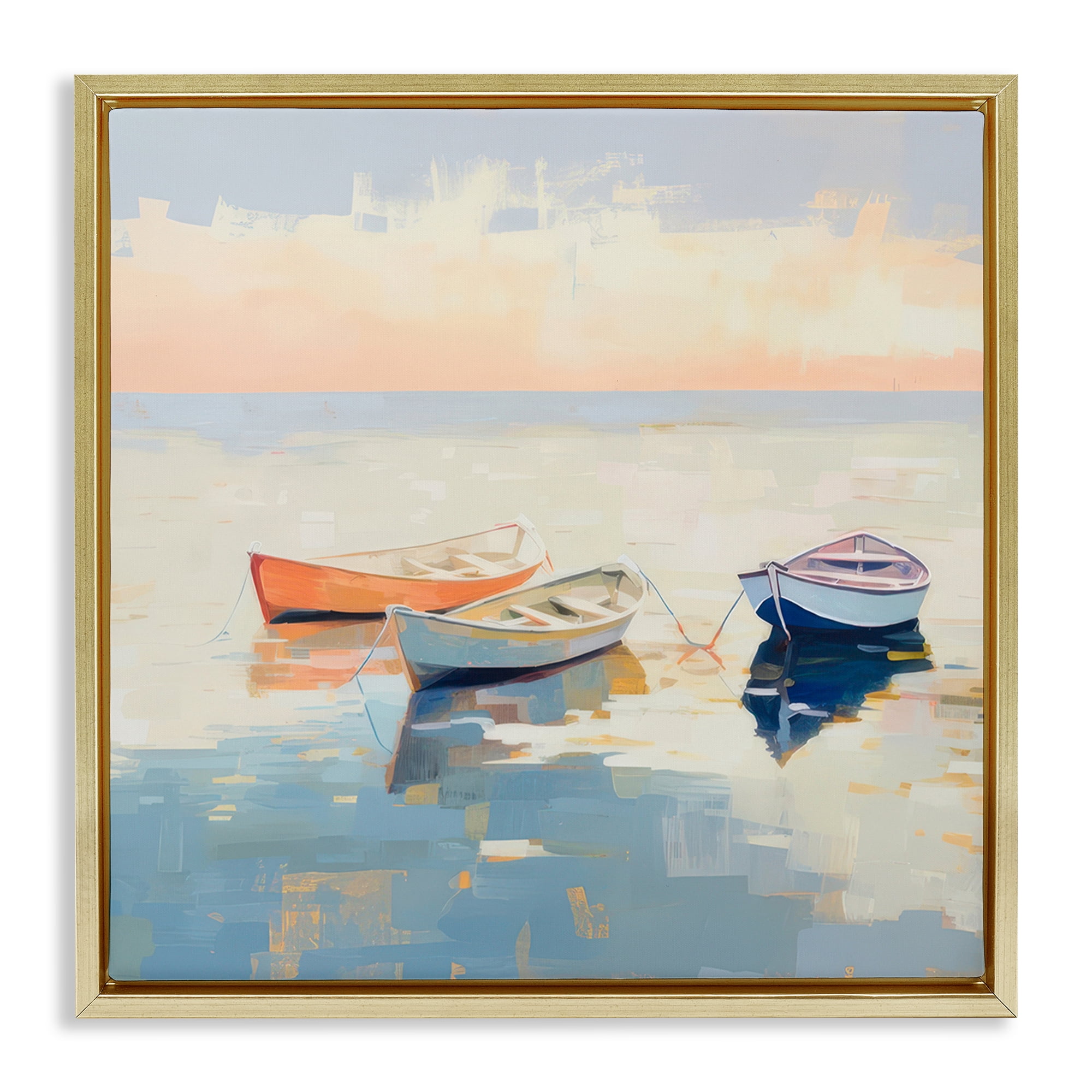 Stupell Industries Boats & Coastal Breeze Nautical & Beach Painting Gold Floater Framed Canvas Art Print Wall Art, 18 x 18