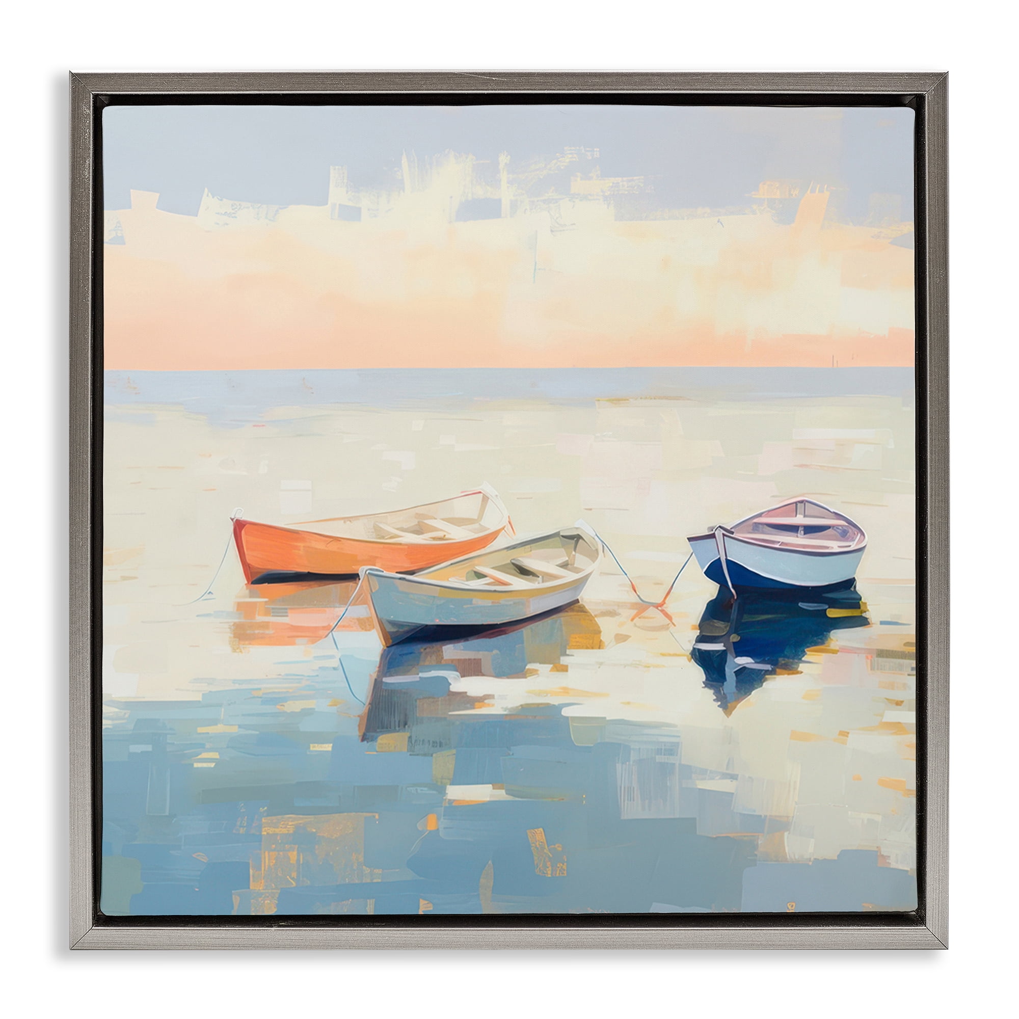 Stupell Industries Boats & Coastal Breeze Nautical & Beach Painting Gray Floater Framed Canvas Art Print Wall Art, 18 x 18