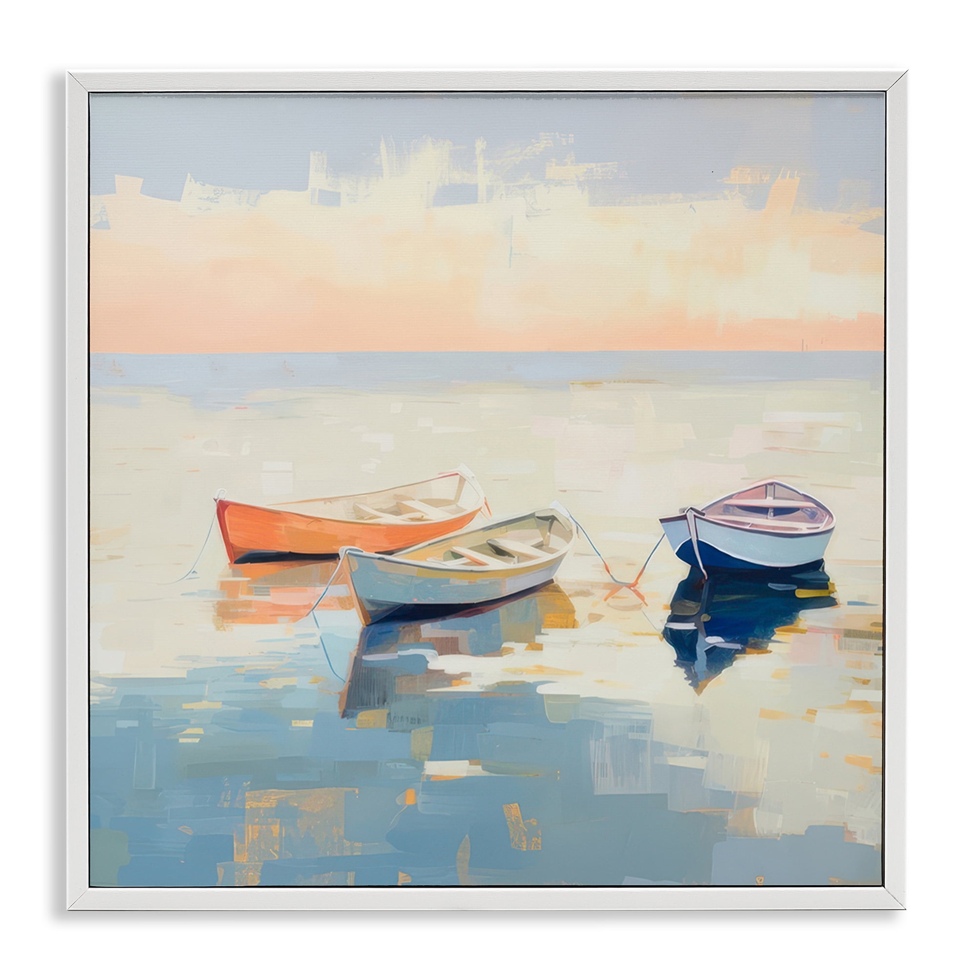 Stupell Industries Boats & Coastal Breeze Nautical & Beach Painting White Framed Art Print Wall Art, 24 x 24