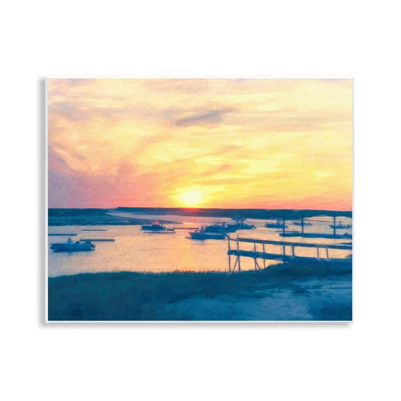 Stupell Industries Boats Illuminated at Sunset Landscape & Nature Painting Unframed Art Print Wall Art, 14 x 11