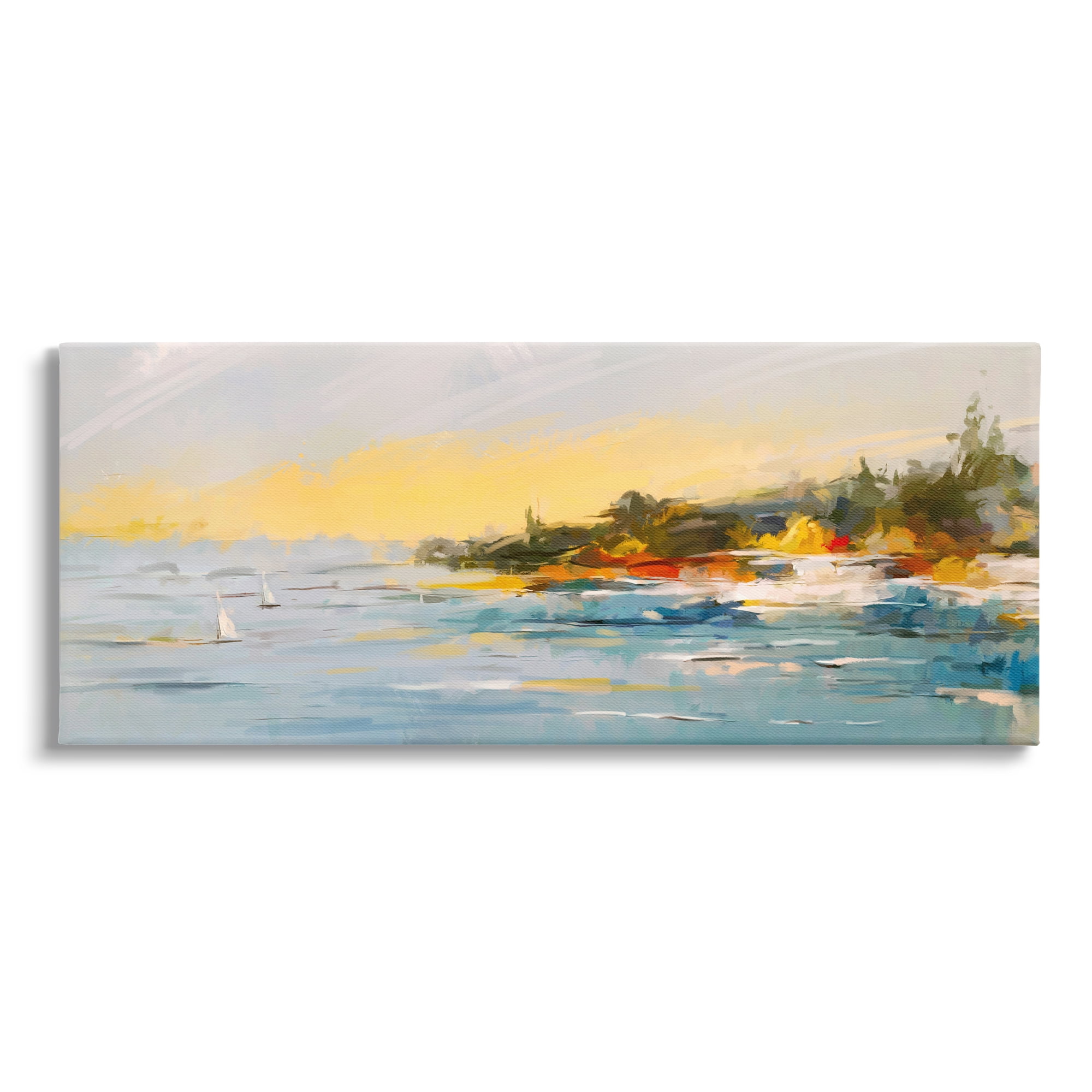 Stupell Industries Boats Ocean Scenery Landscape Painting Gallery Wrapped Canvas Art Print Wall Art, 24 x 10