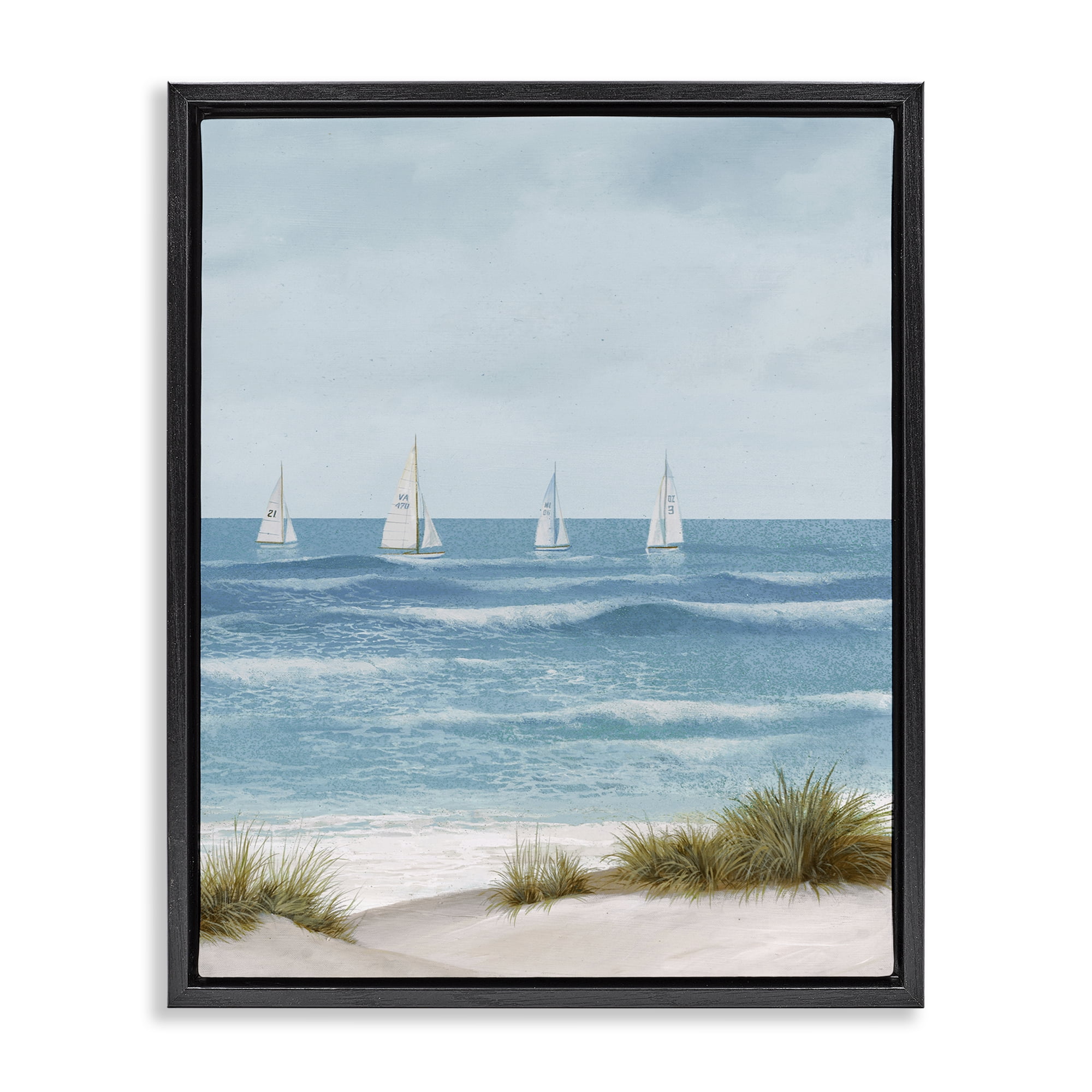 Stupell Industries Boats Sailing Away Black Framed Floater Canvas Wall Art, design by Lorenzo Collective