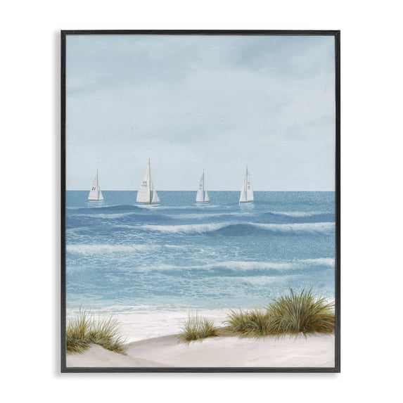 Stupell Industries Coastal Boats Sailing Away Black Framed Giclee Art, 11 x 14, by Lorenzo Collective