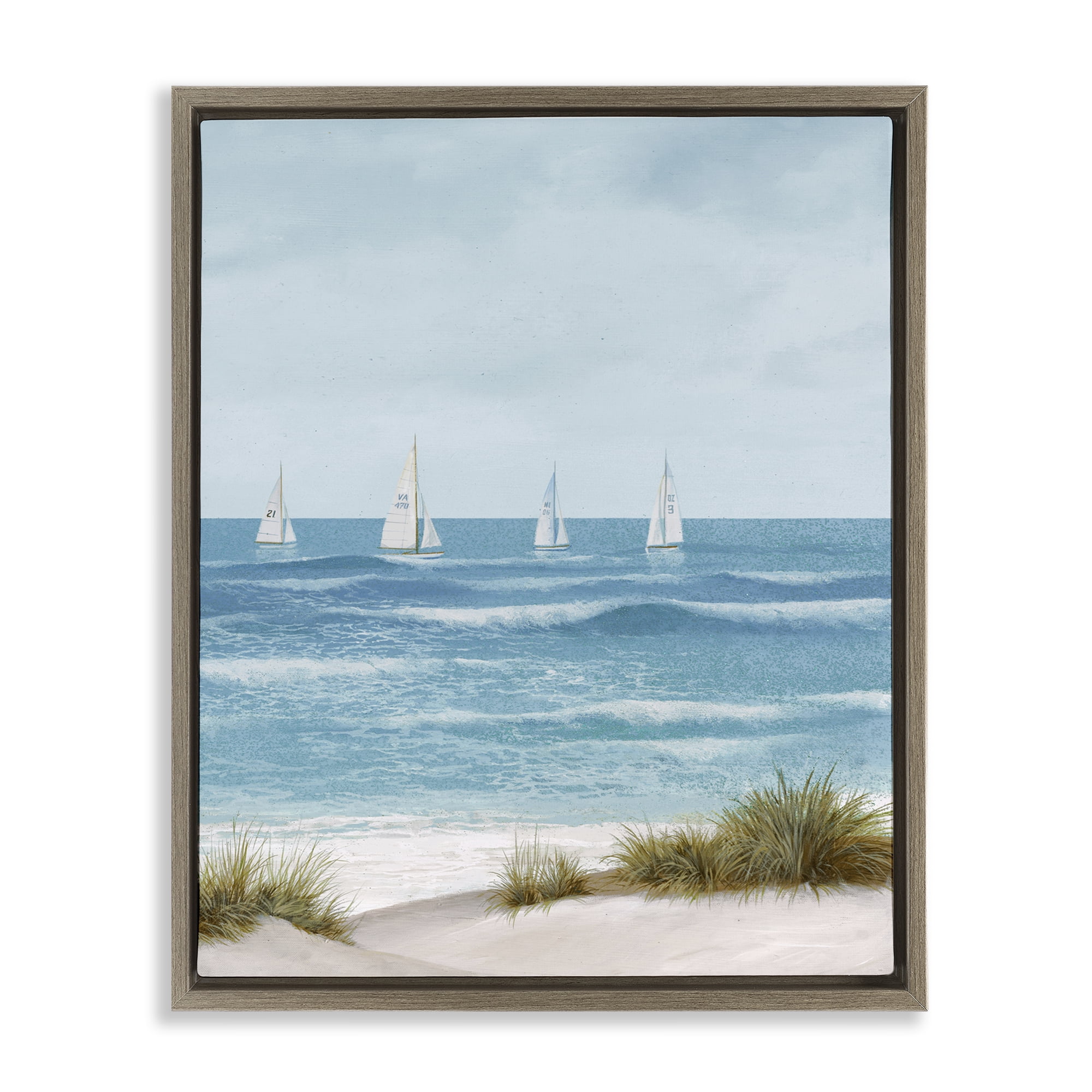 Stupell Industries Boats Sailing Away Brown Framed Floater Canvas Wall Art, design by Lorenzo Collective
