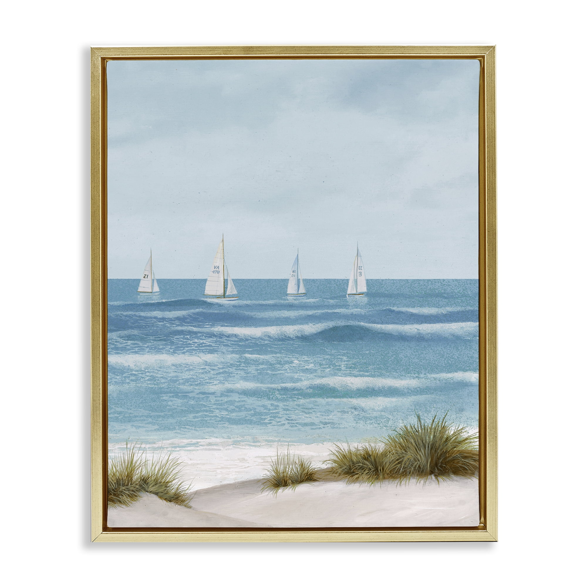 Stupell Industries Boats Sailing Away Gold Framed Floater Canvas Wall Art, design by Lorenzo Collective