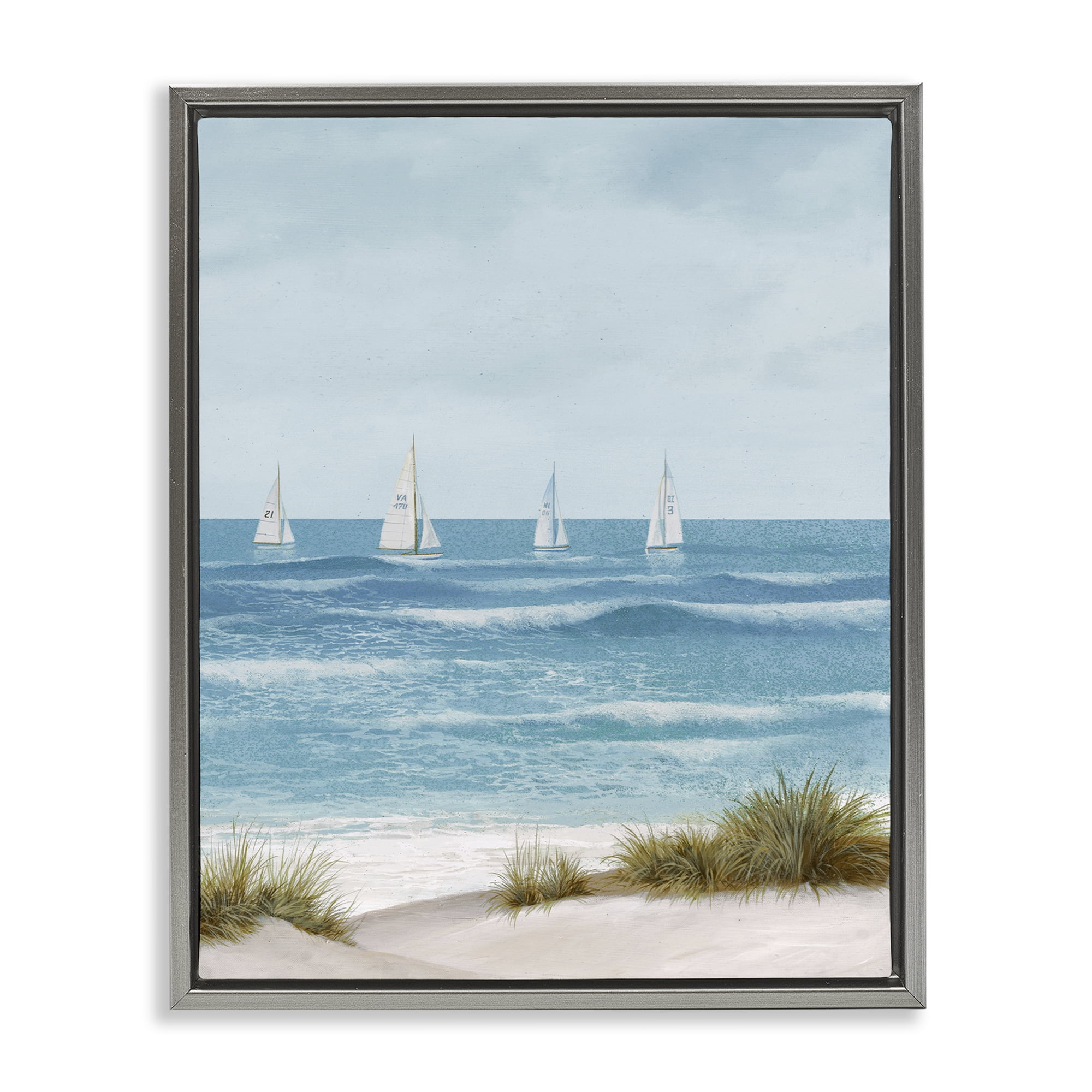 Stupell Industries Boats Sailing Away Gray Framed Floater Canvas Wall Art, design by Lorenzo Collective