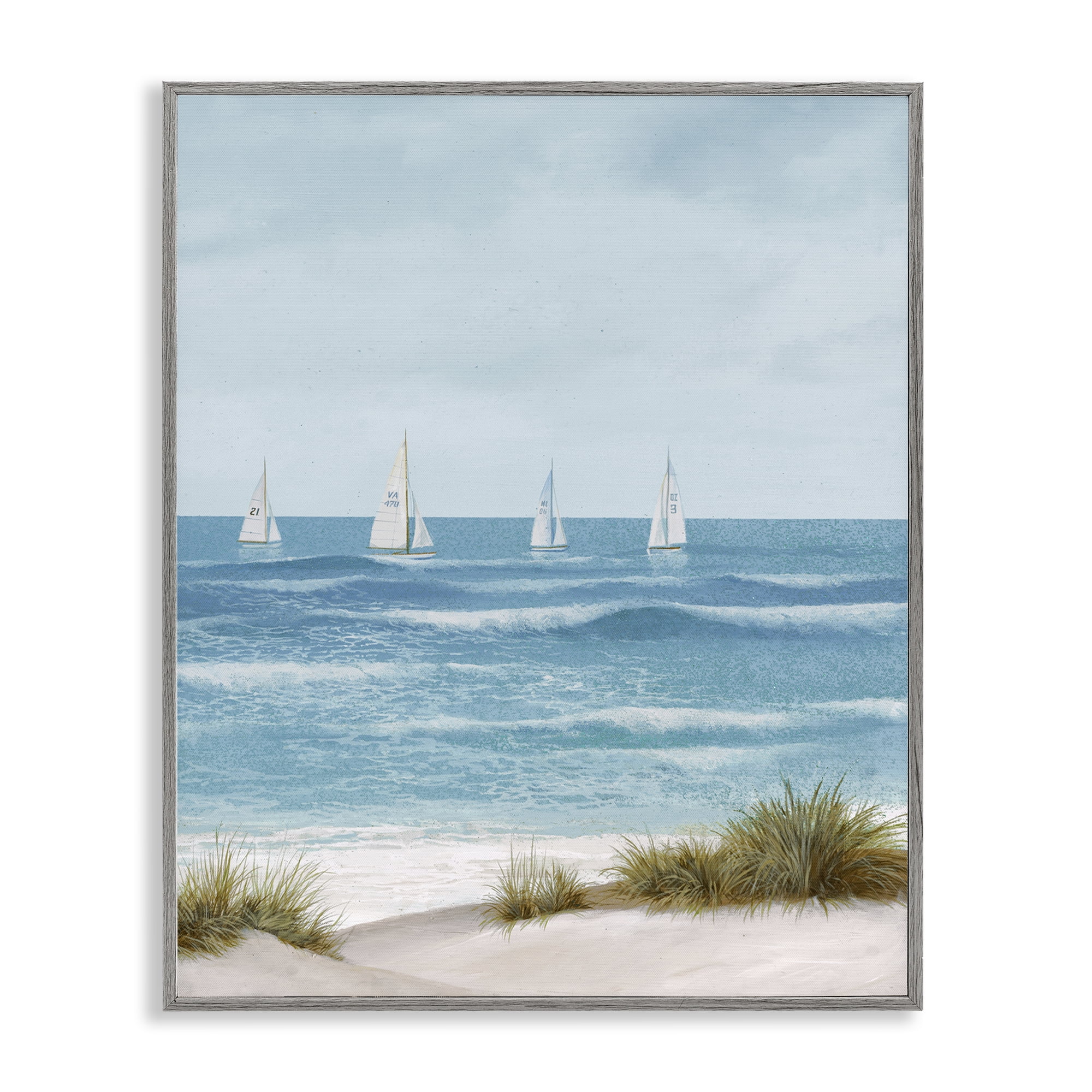 Stupell Industries Boats Sailing Away Gray Framed Giclee Art, design by Lorenzo Collective