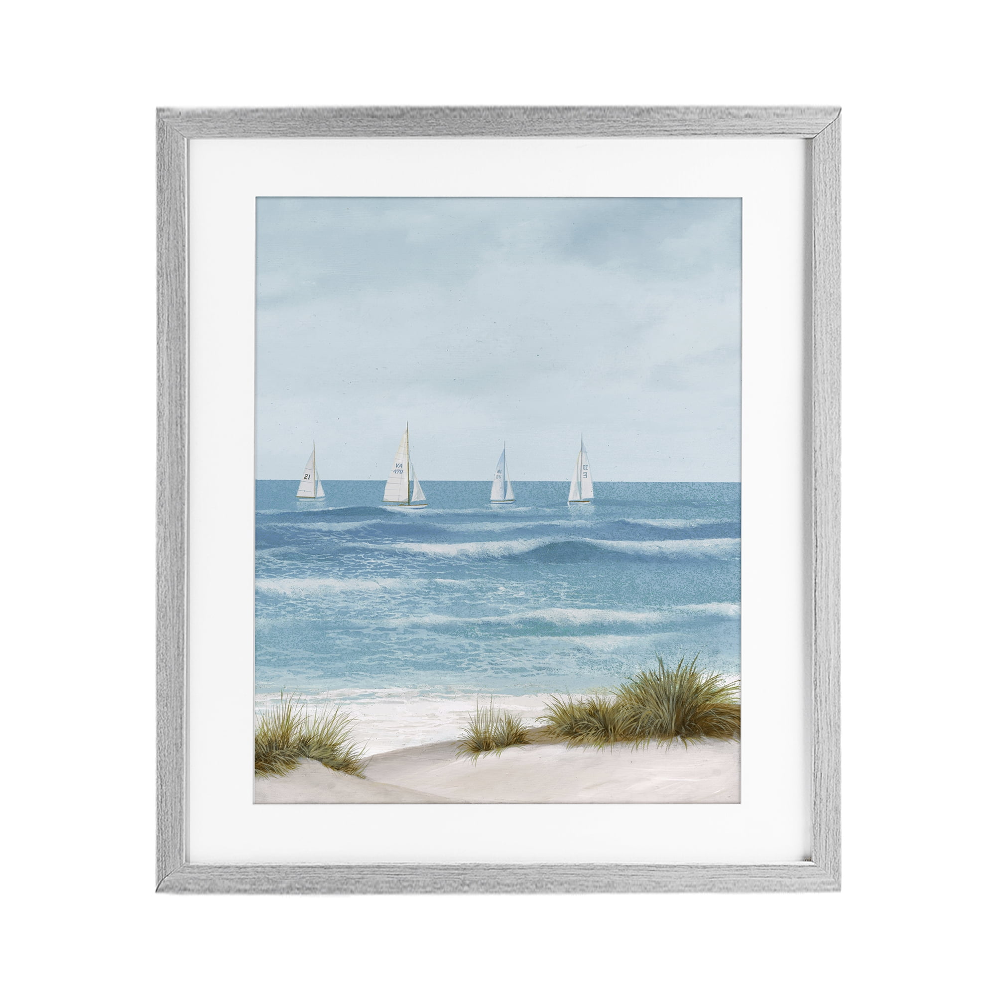 Stupell Industries Boats Sailing Away Gray Framed Print Under Glass, design by Lorenzo Collective