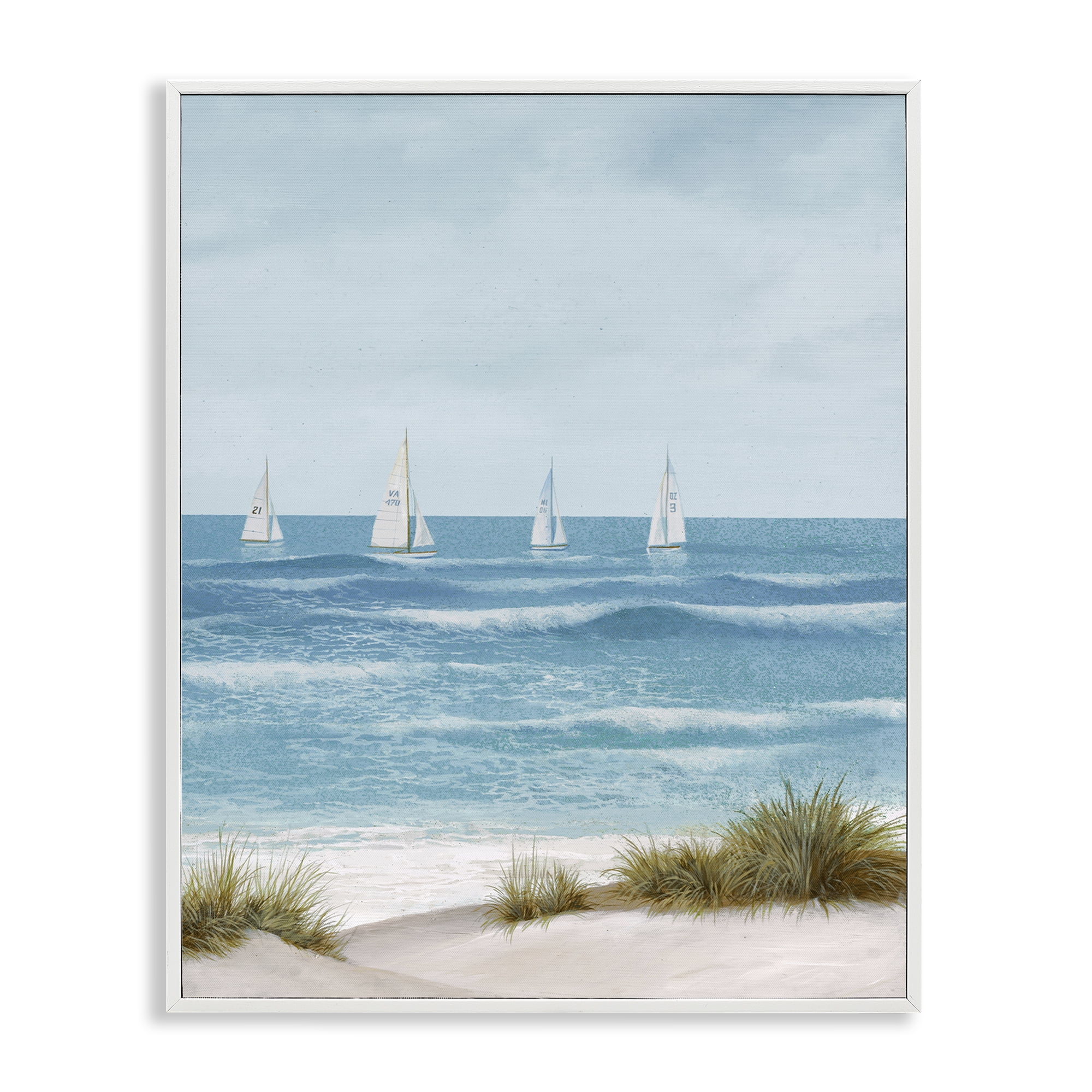 Stupell Industries Boats Sailing Away White Framed Giclee Art, design by Lorenzo Collective
