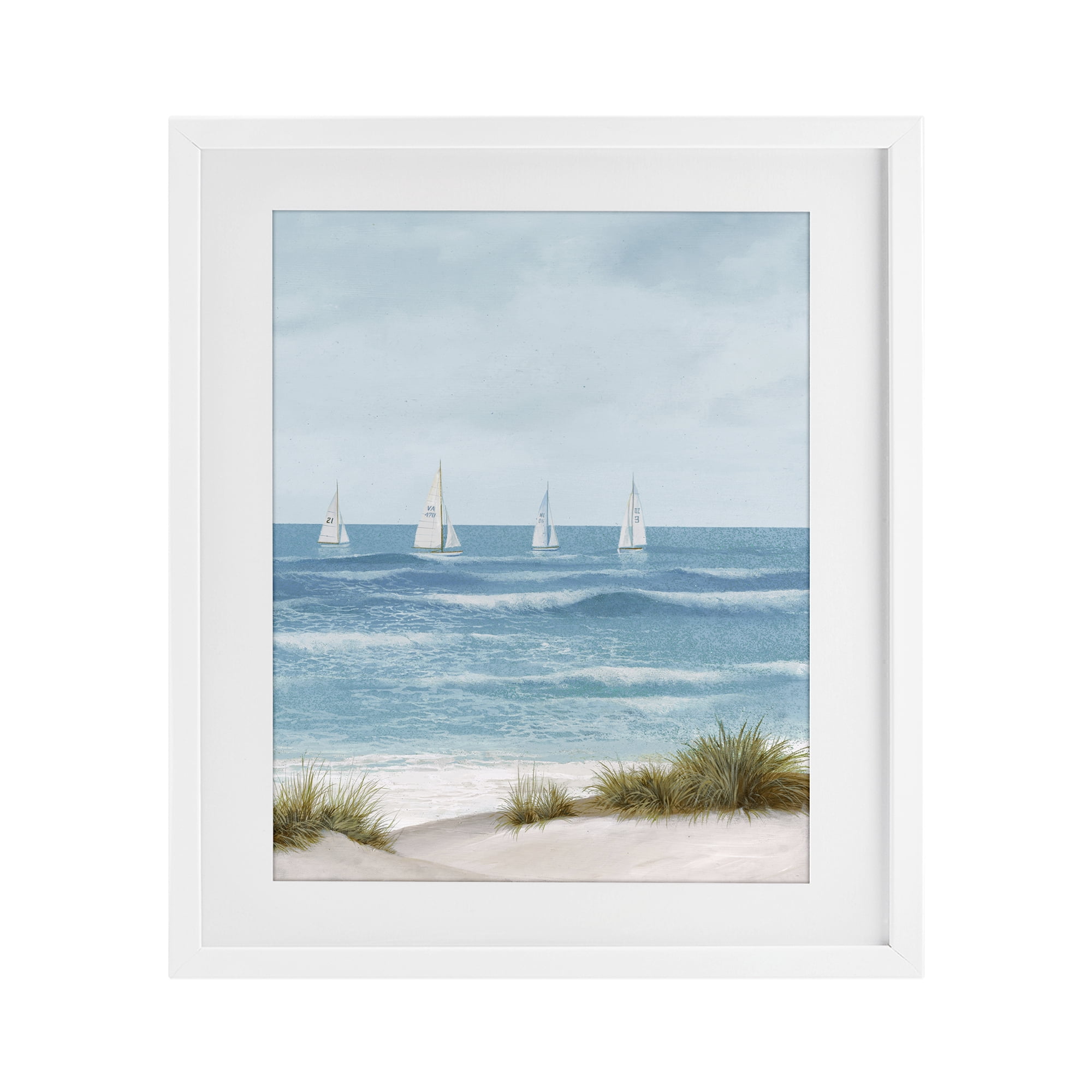 Stupell Industries Boats Sailing Away White Framed Print Under Glass, design by Lorenzo Collective