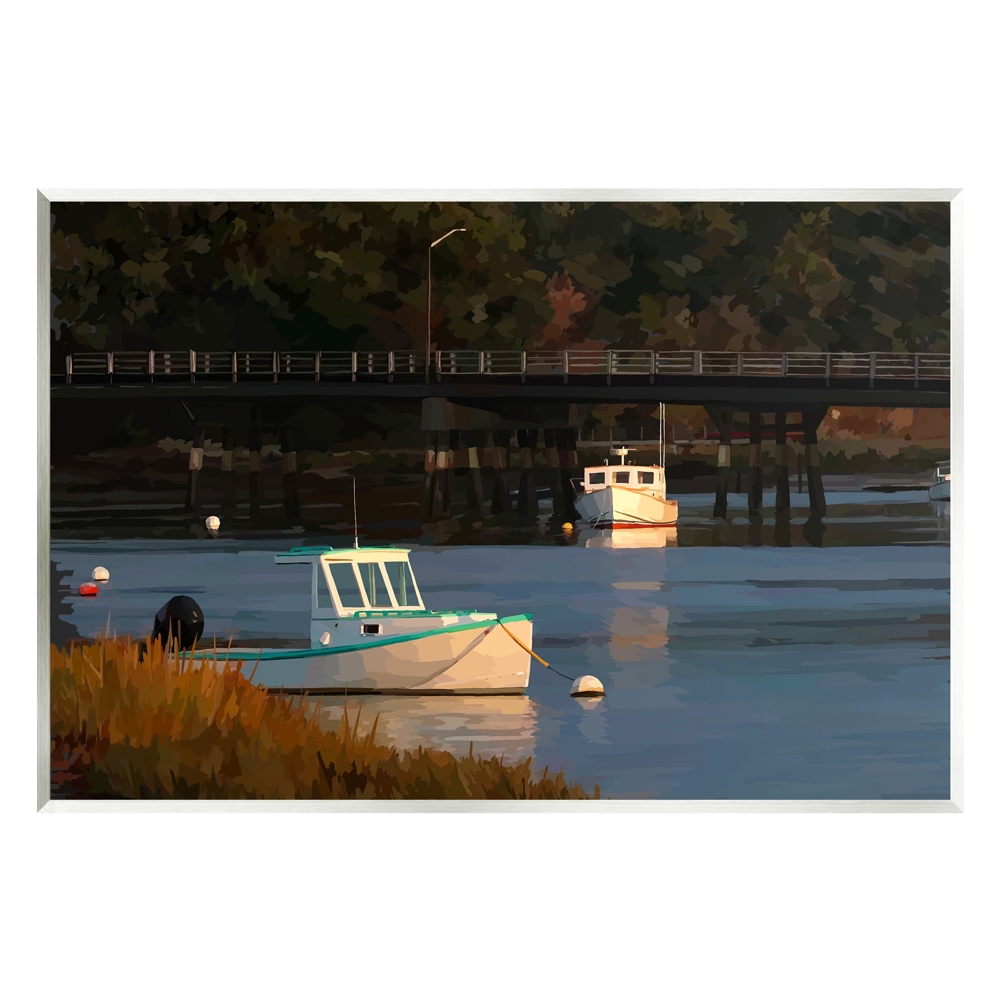 Stupell Industries Boats Under Bridge River Scenery Coastal Photography Unframed Art Print Wall Art