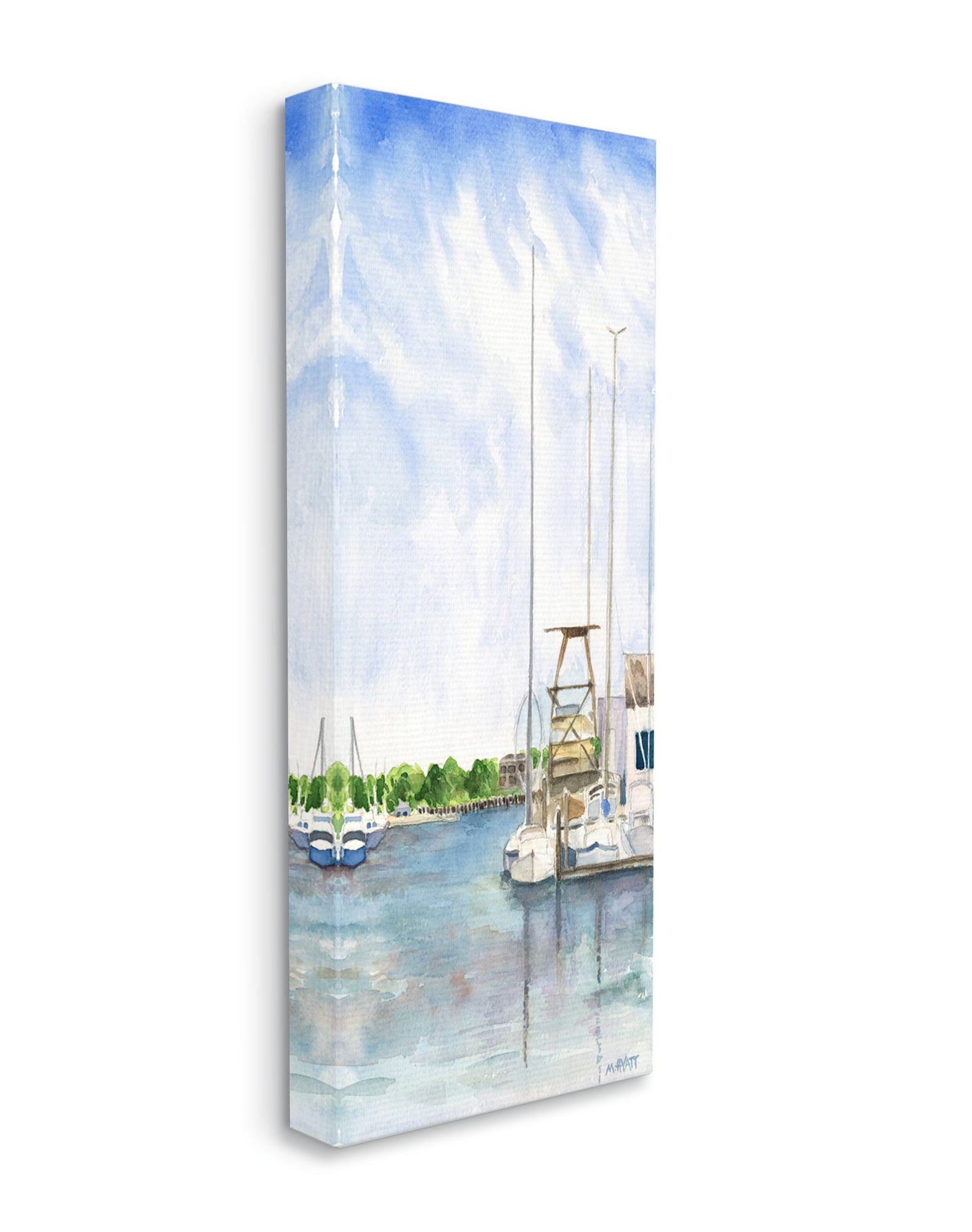 Stupell Industries Boats at Dock Summer Lakeside Landscape Canvas Wall Art, 13 x 30, Design by Melissa Hyatt LLC