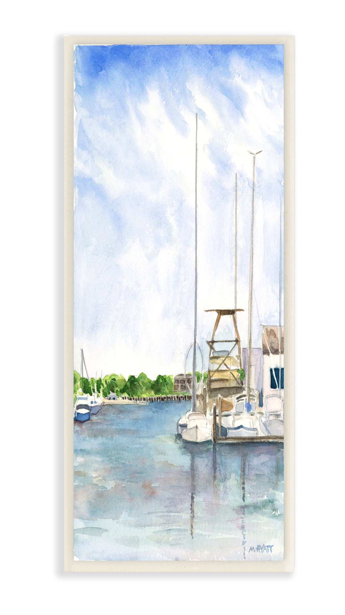 Stupell Industries Boats at Dock Summer Lakeside Landscape Wall Plaque, 7 x 17, Design by Melissa Hyatt LLC