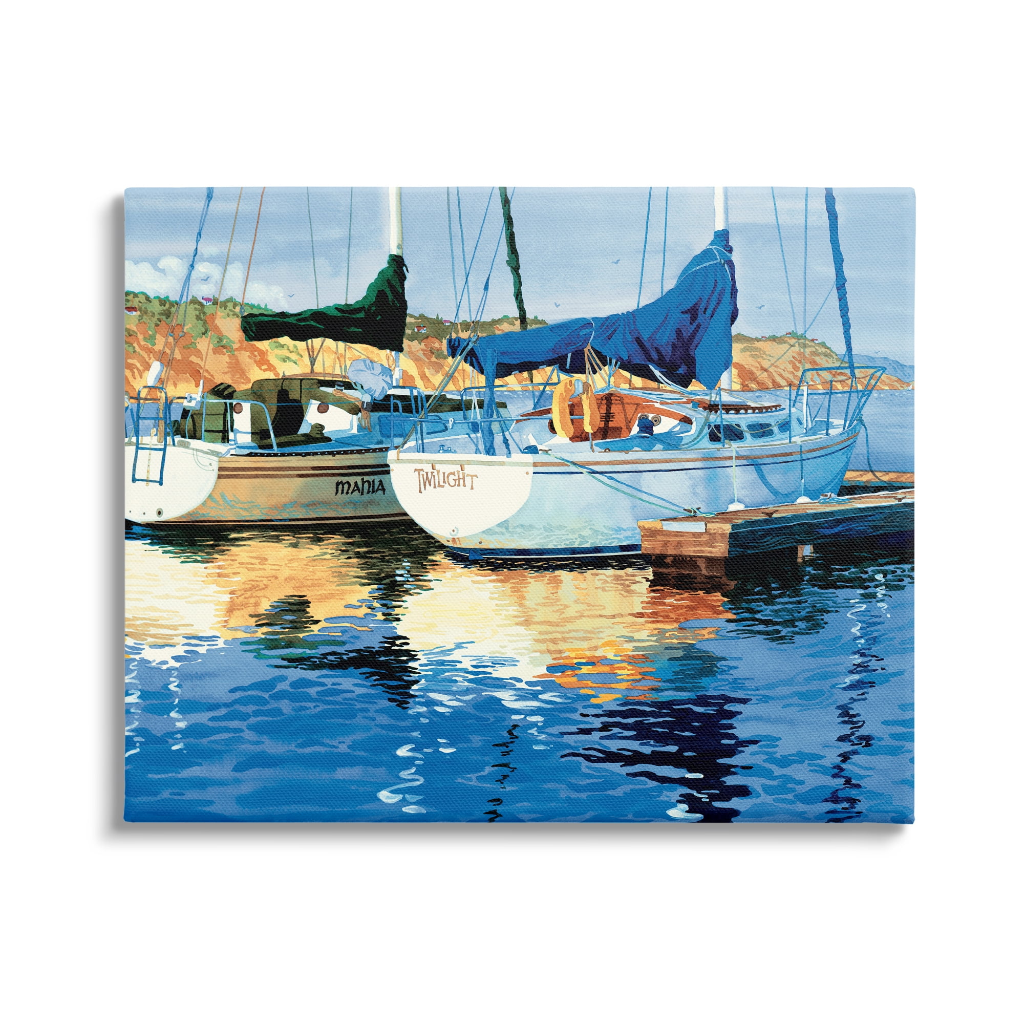 Stupell Industries Boats at Marina Dock Transportation Painting Gallery Wrapped Canvas Print Wall Art, 48 x 36