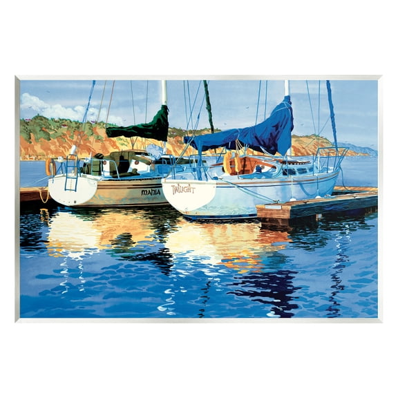 Stupell Industries Boats at Marina Dock Transportation Painting Unframed Art Print Wall Art, 15 x 10