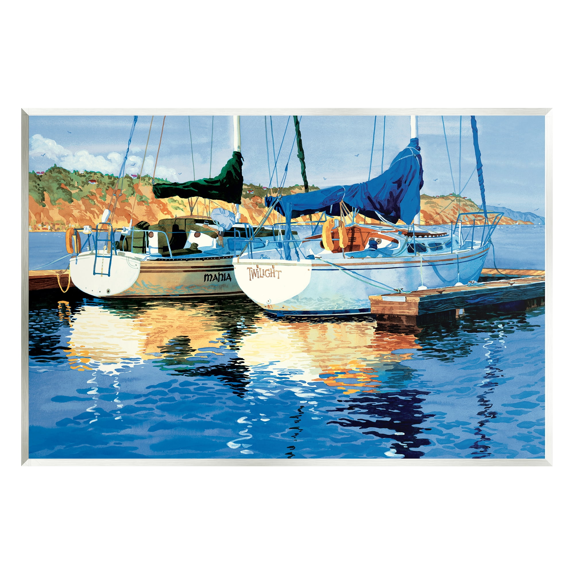 Stupell Industries Boats at Marina Dock Transportation Painting Unframed Art Print Wall Art, 19 x 13