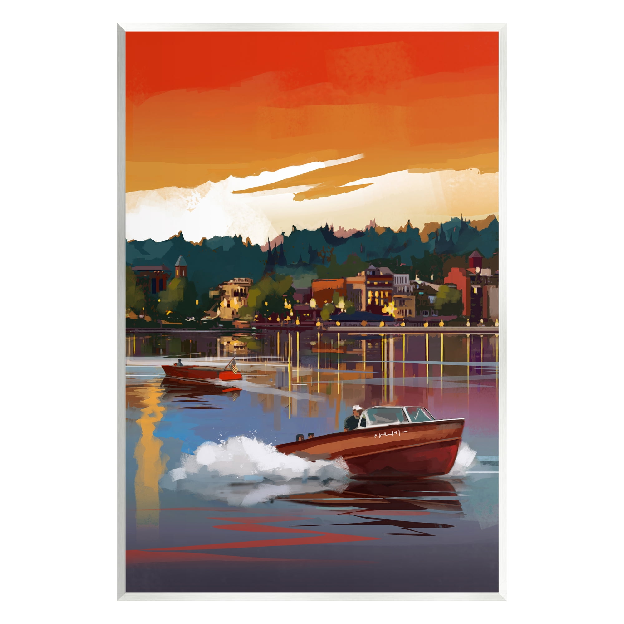 Stupell Industries Boats at Sunset Pier Transportation Painting Unframed Art Print Wall Art, 10 x 15