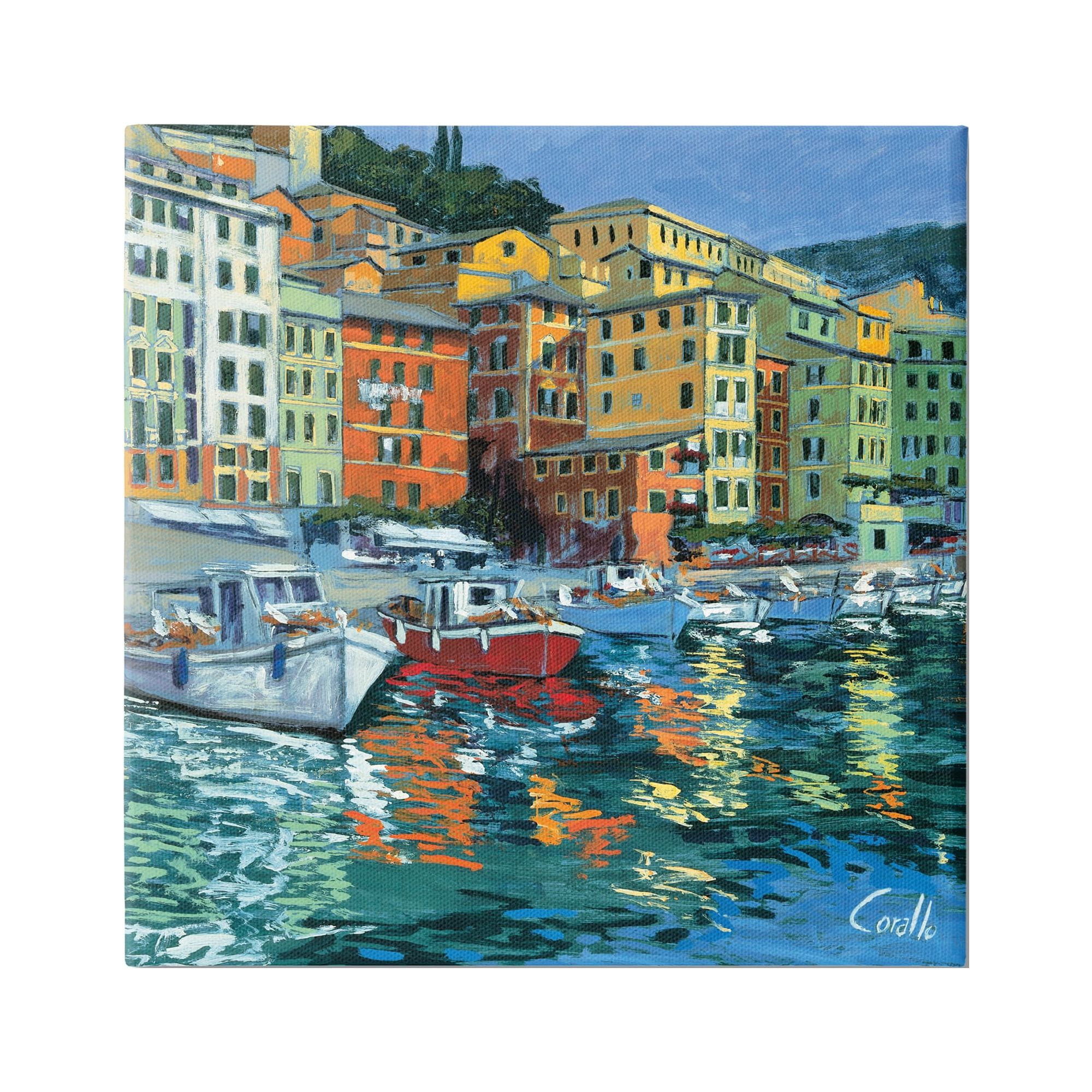 Stupell Industries Boats in Harbor Pier Transportation Painting Gallery Wrapped Canvas Print Wall Art, 30 x 30