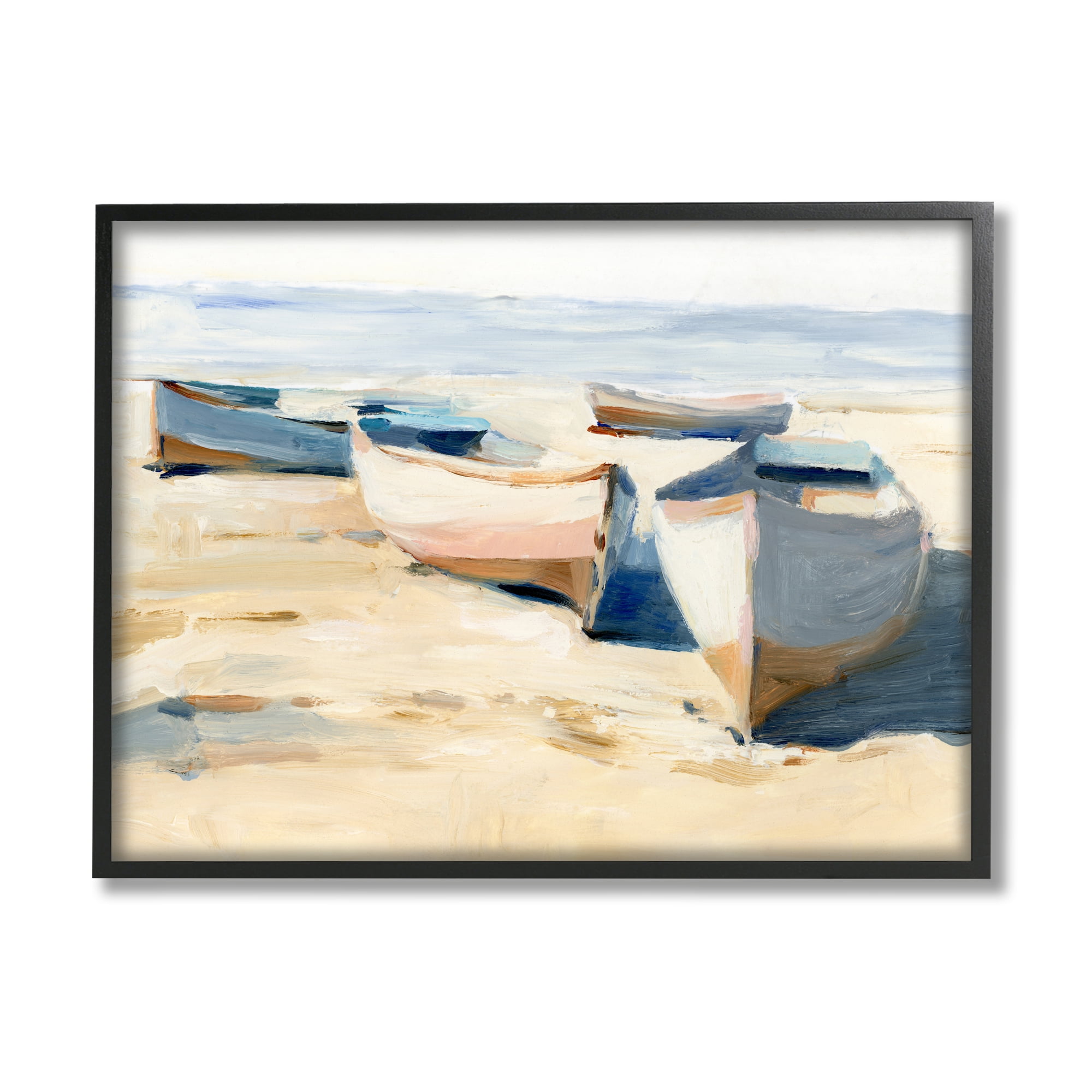 Stupell Industries Boats on Beach Painting Transportation Painting Black Framed Art Print Wall Art, 30 x 24