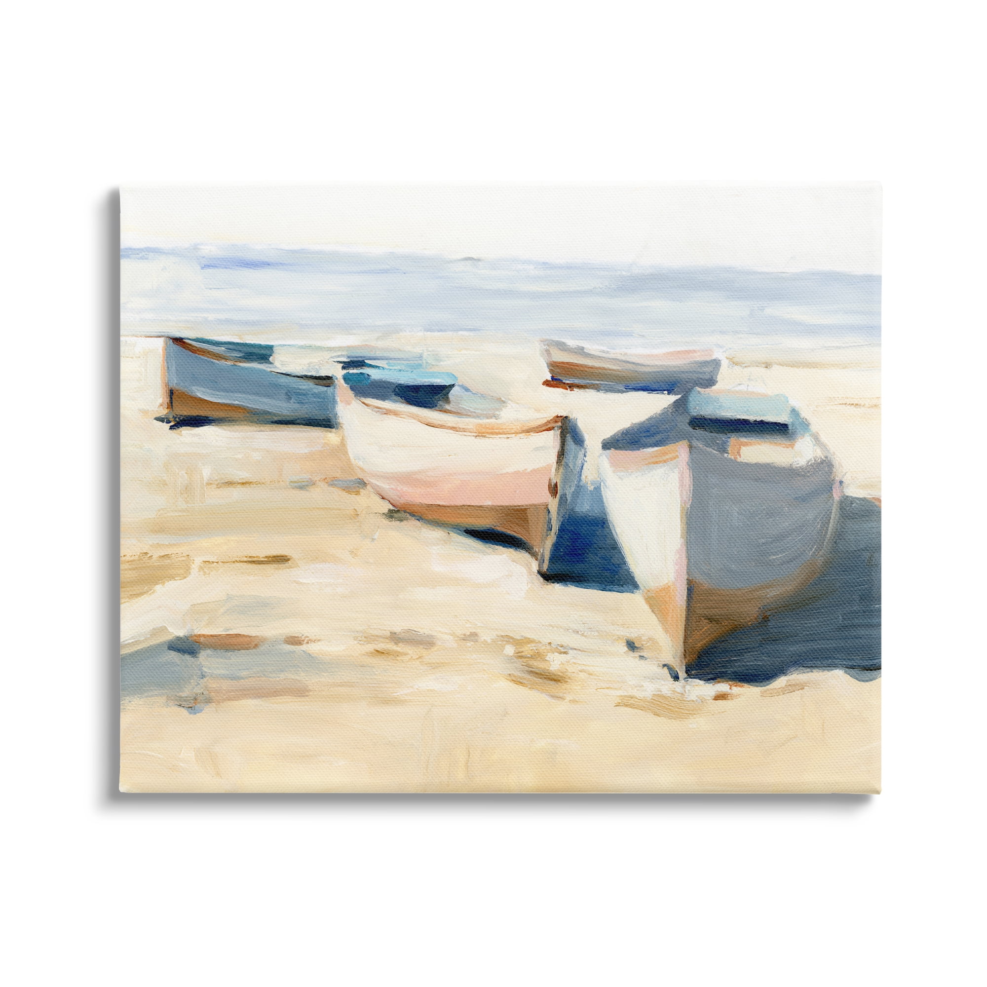 Stupell Industries Boats on Beach Painting Transportation Painting Gallery Wrapped Canvas Art Print Wall Art, 20 x 16