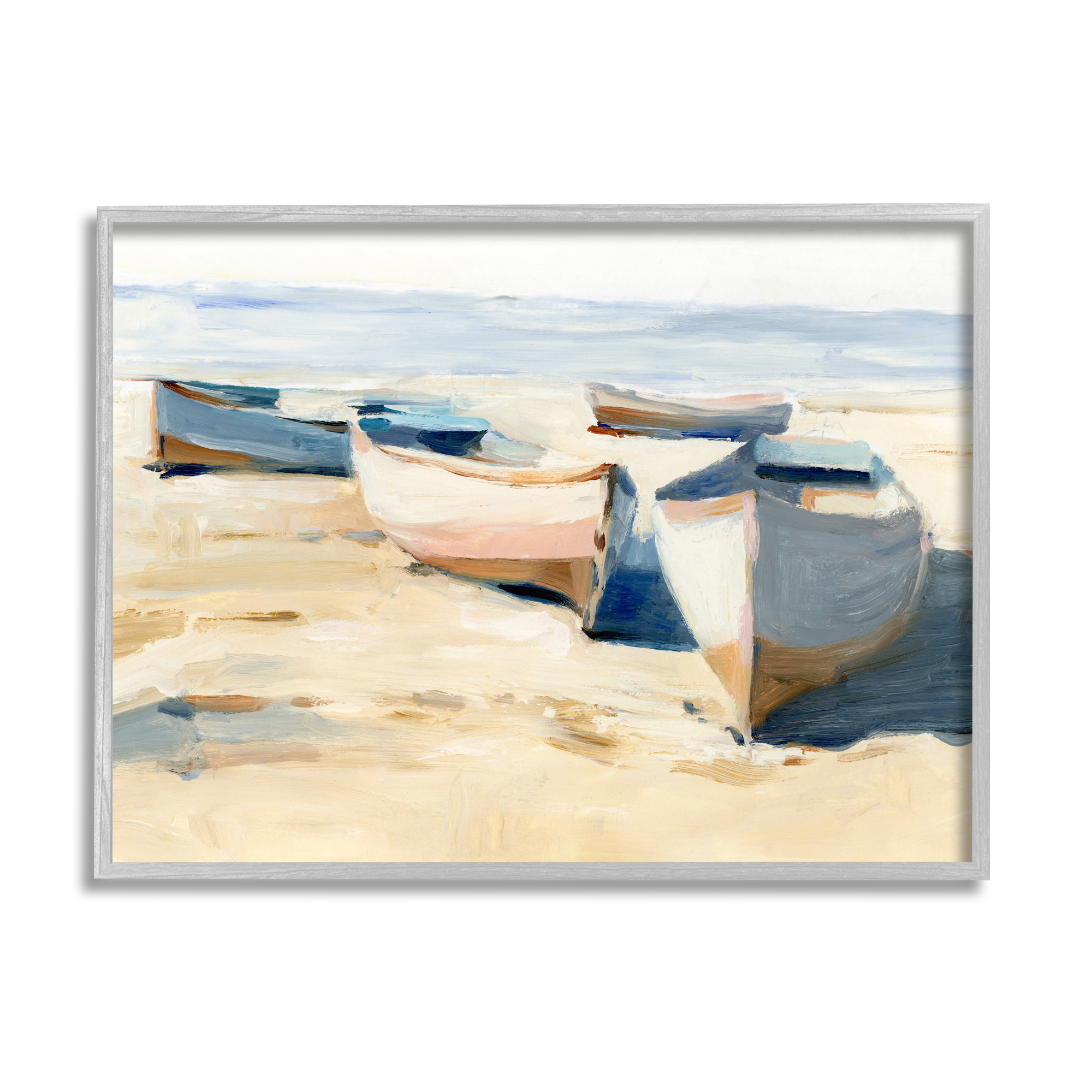 Stupell Industries Boats on Beach Painting Transportation Painting Gray Framed Art Print Wall Art, 14 x 11