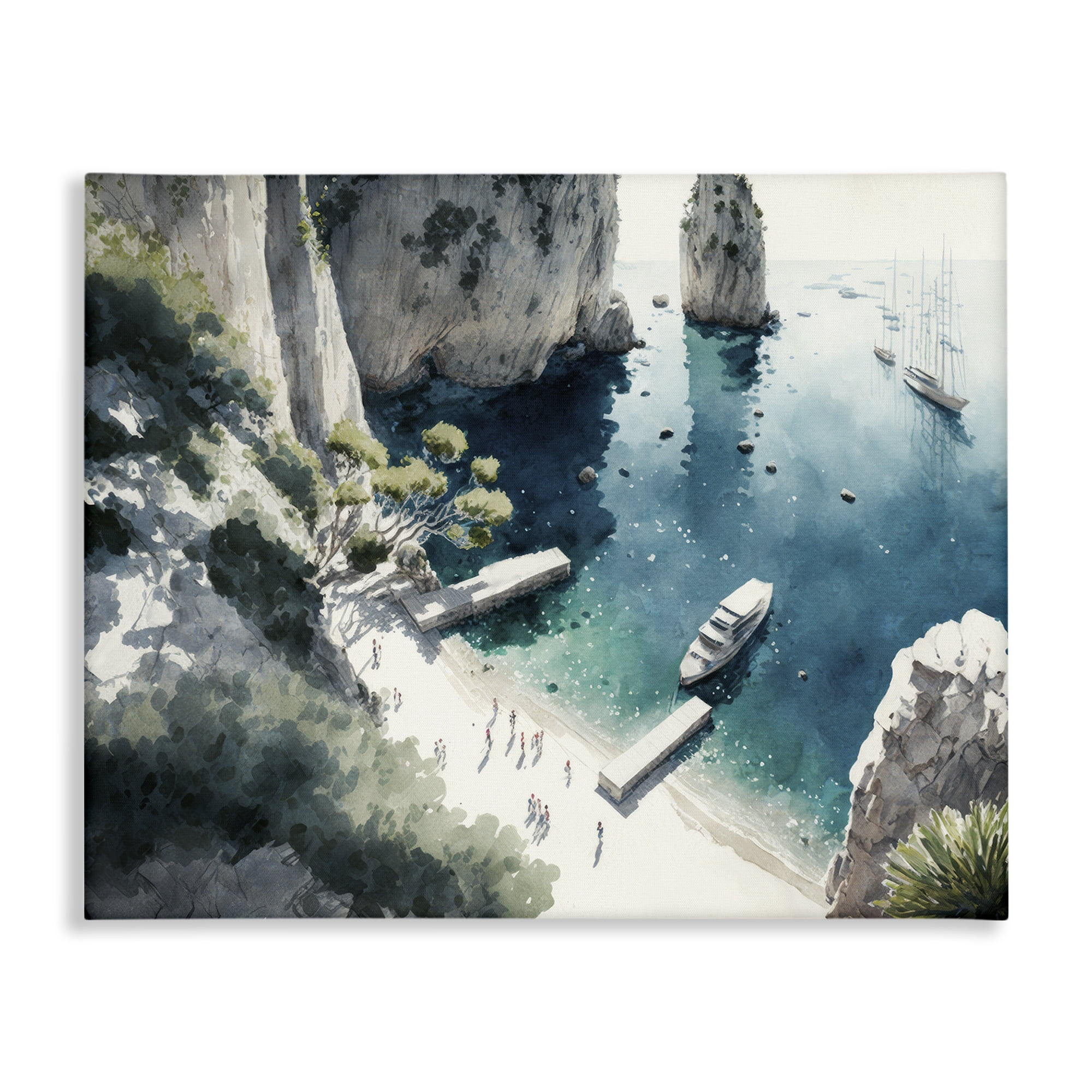 Stupell Industries Boats on Rocky Shore Landscape & Nature Painting Wrapped Canvas Art Print Wall Art, 20 x 16