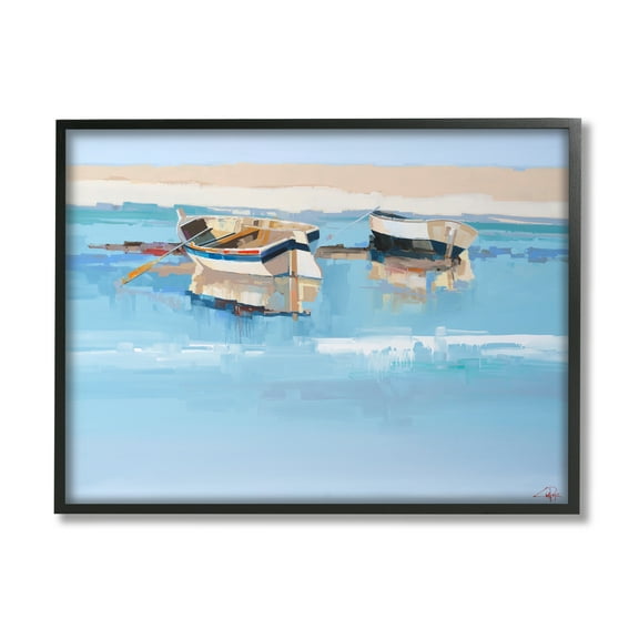 Stupell Industries Boats on Shore Painting Transportation Painting Black Framed Art Print Wall Art, 14 x 11