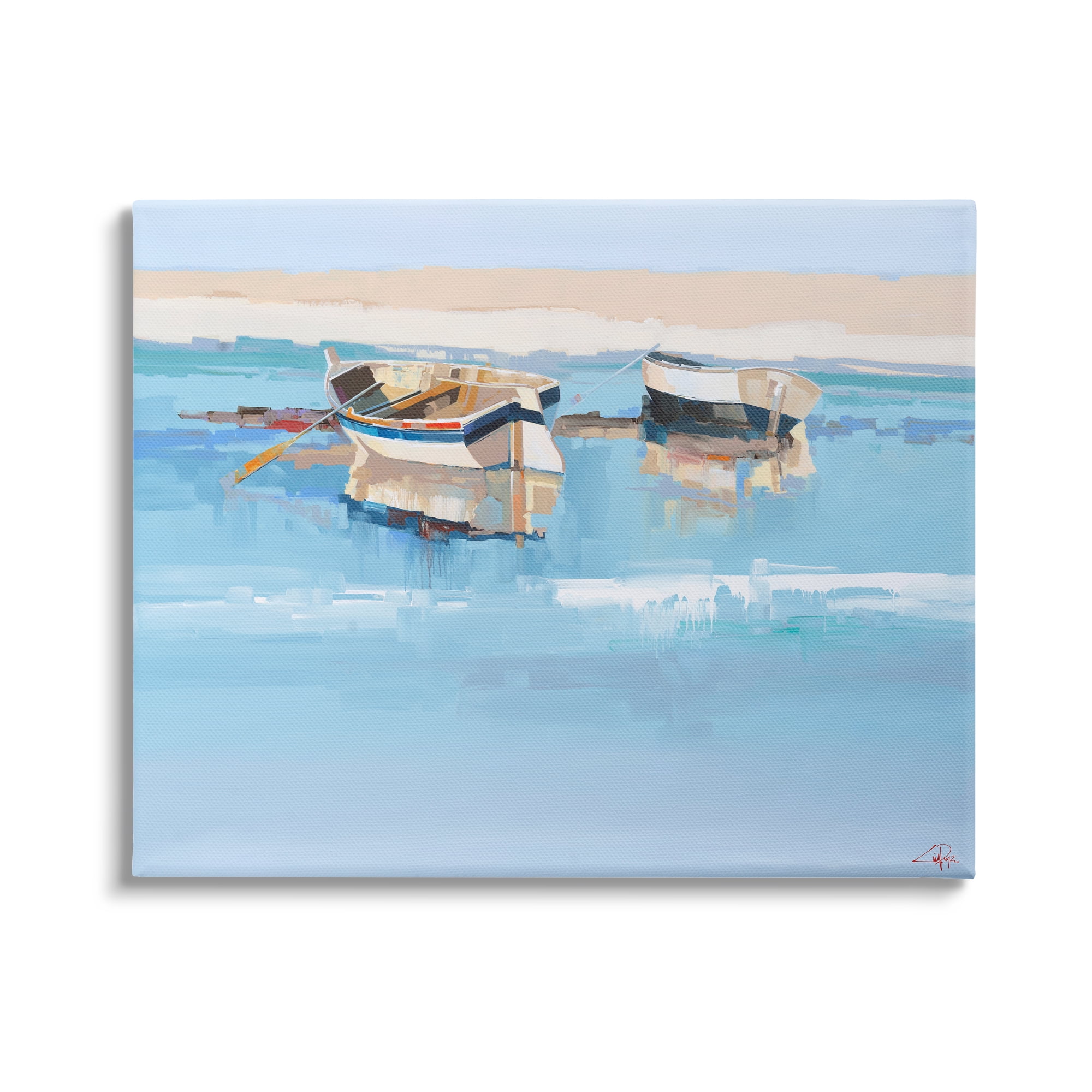 Stupell Industries Boats on Shore Painting Transportation Painting Gallery Wrapped Canvas Art Print Wall Art, 30 x 24